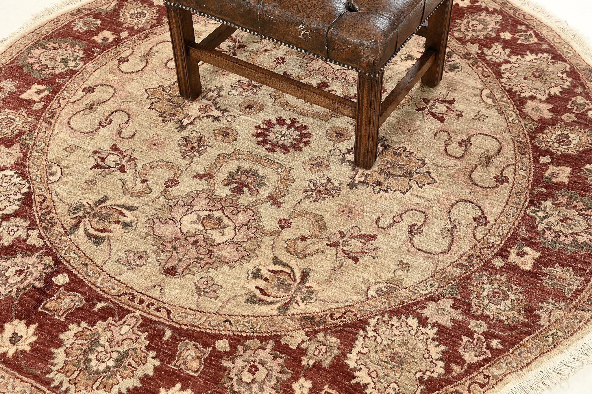 Hand-Knotted Mehraban Natural Dye Sultanabad Revival Round Rug For Sale