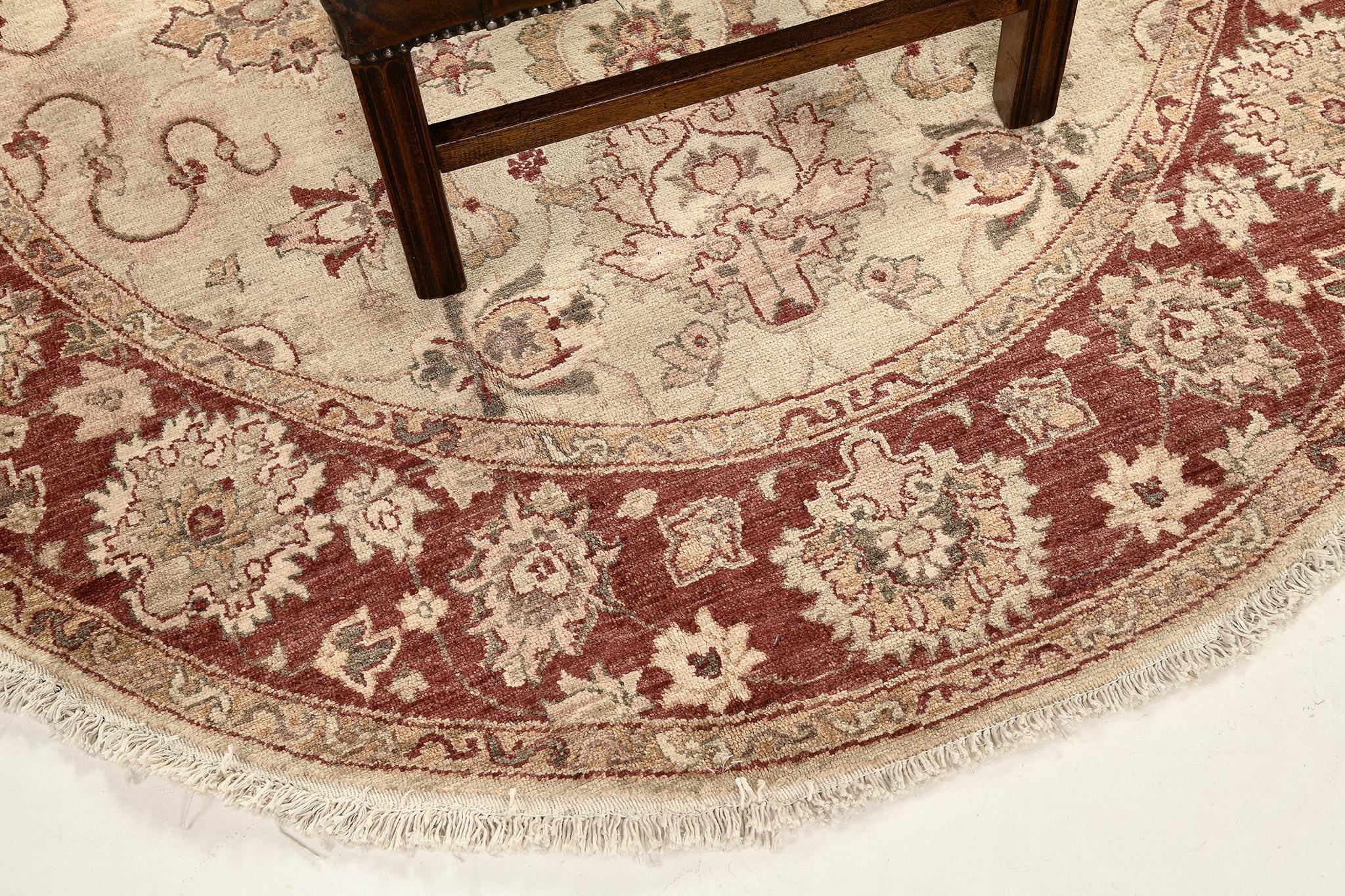 Contemporary Mehraban Natural Dye Sultanabad Revival Round Rug For Sale