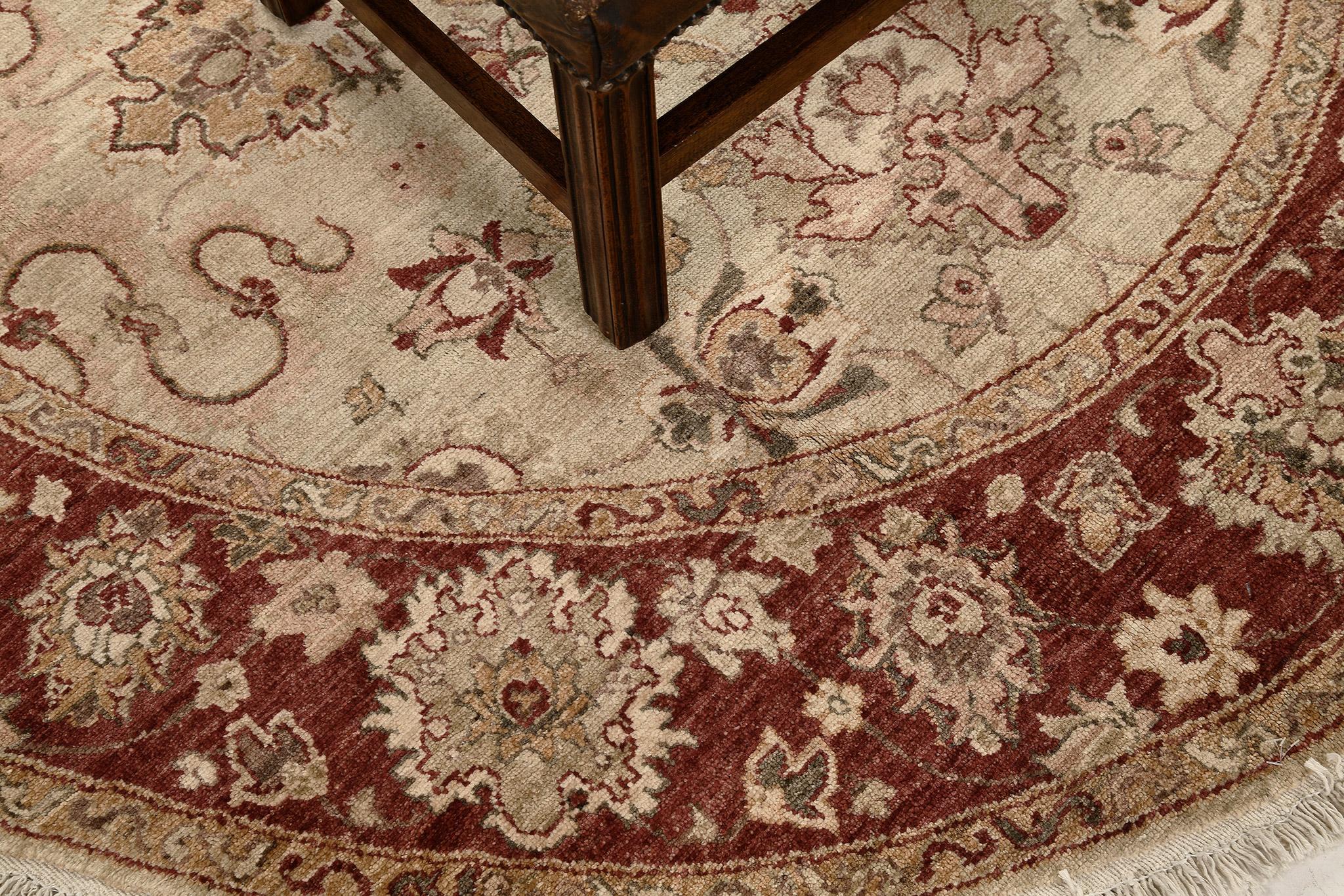 Wool Mehraban Natural Dye Sultanabad Revival Round Rug For Sale