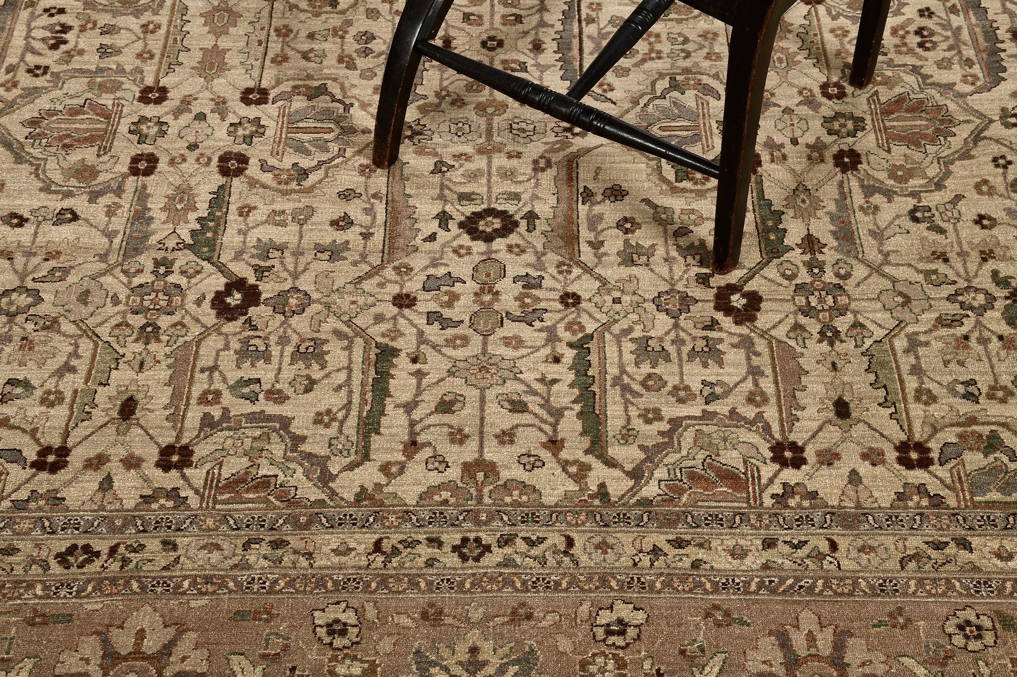 Noué à la main Mehraban - Tapis Tabriz à motif de teinture naturelle D525252 Fable en vente