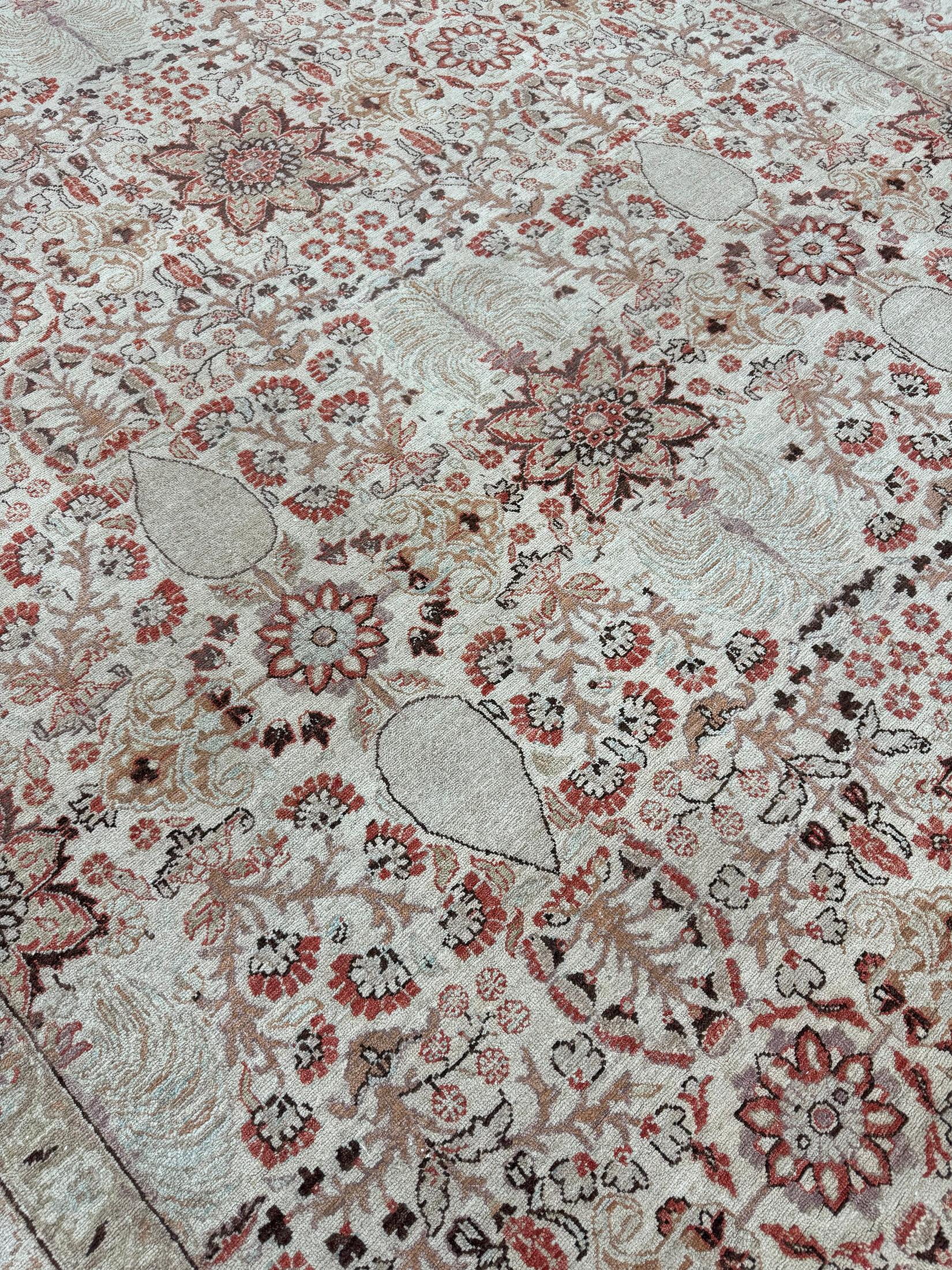 Hand-Knotted Mehraban Natural Dye Tabriz Hadji Jalili Revival For Sale