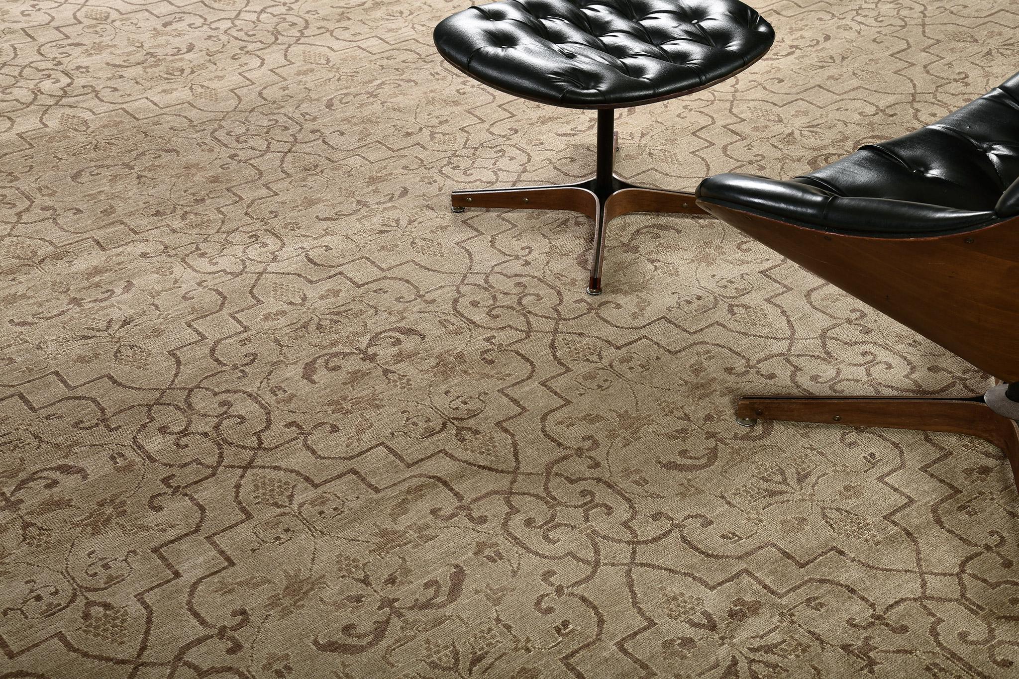 Mehraban Naturfarbener Übergangsteppich Design D5159 Divine (Handgeknüpft) im Angebot