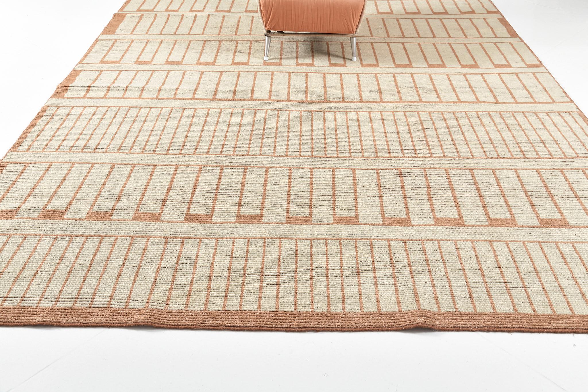 Ce tapis 'Nebbiolo' de la collection Estancia présente les différents motifs rectangulaires étonnants. Des nuances captivantes de rouille et de sable se mélangent de façon exquise le long du champ texturé. À la fois fascinant et élégant, ce tapis