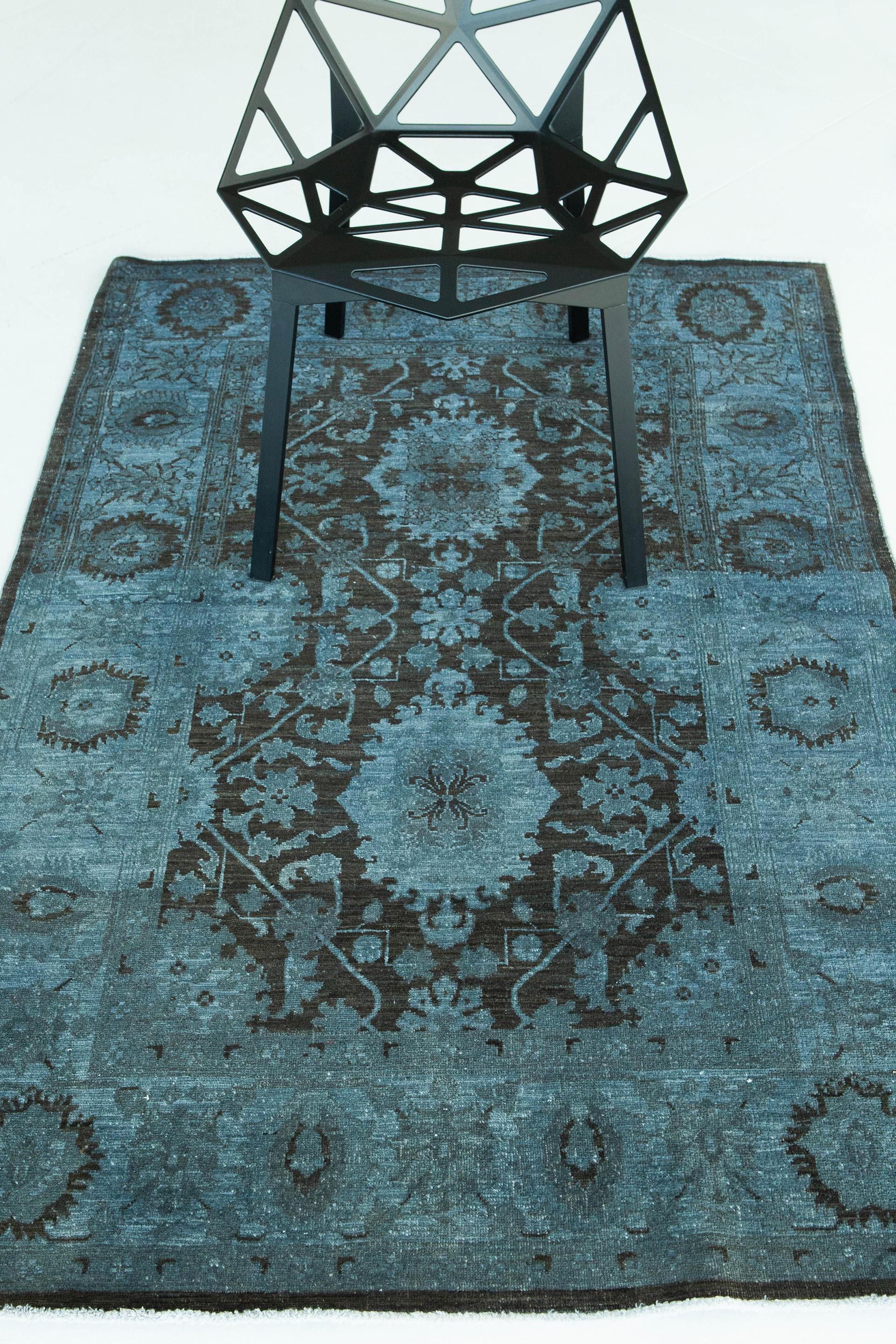 Hand-Knotted Mehraban Overdyed Distressed Mahal Design Rug For Sale