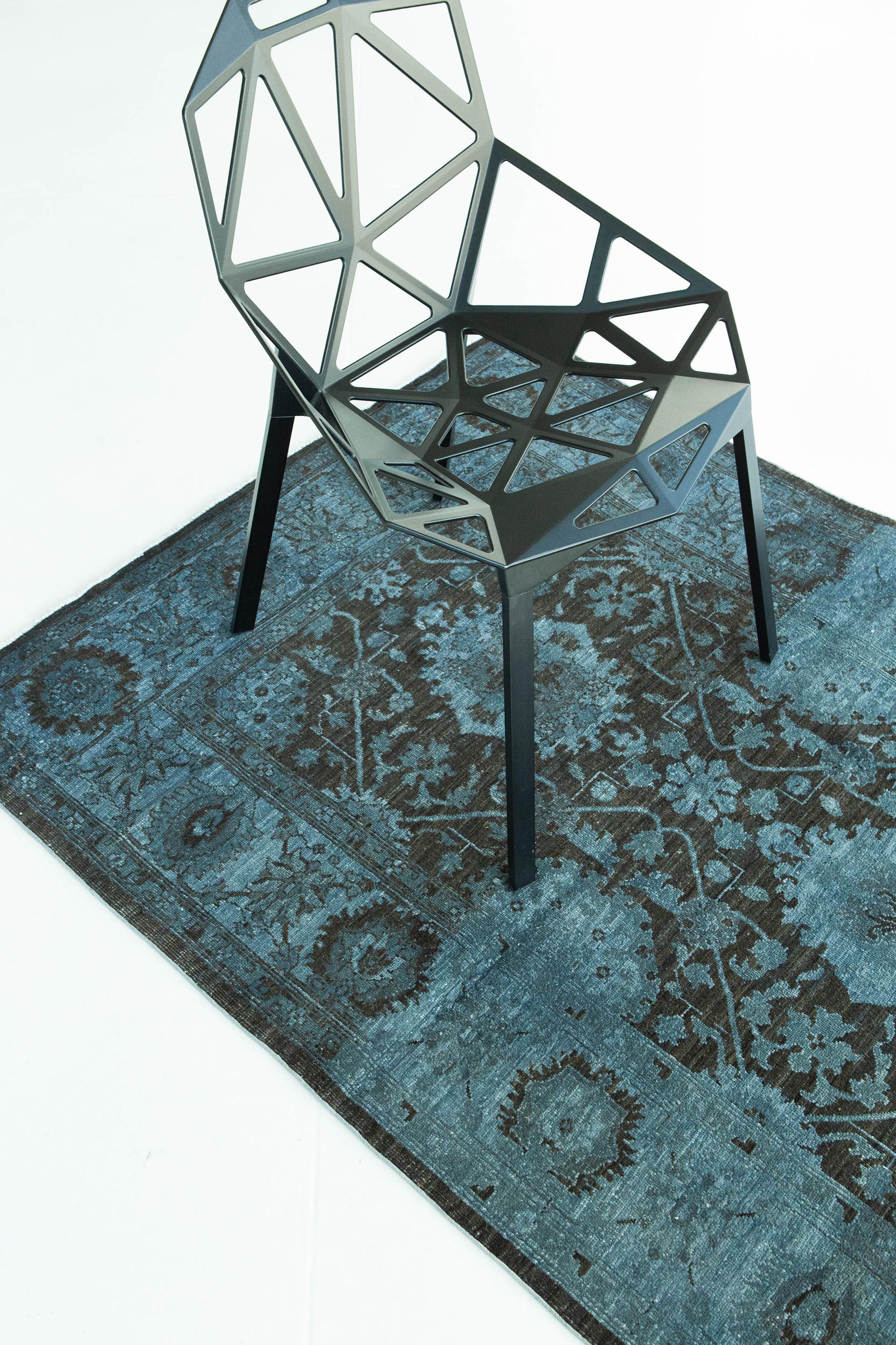 Mehraban Overdyed Distressed Mahal Design Rug In Excellent Condition For Sale In WEST HOLLYWOOD, CA