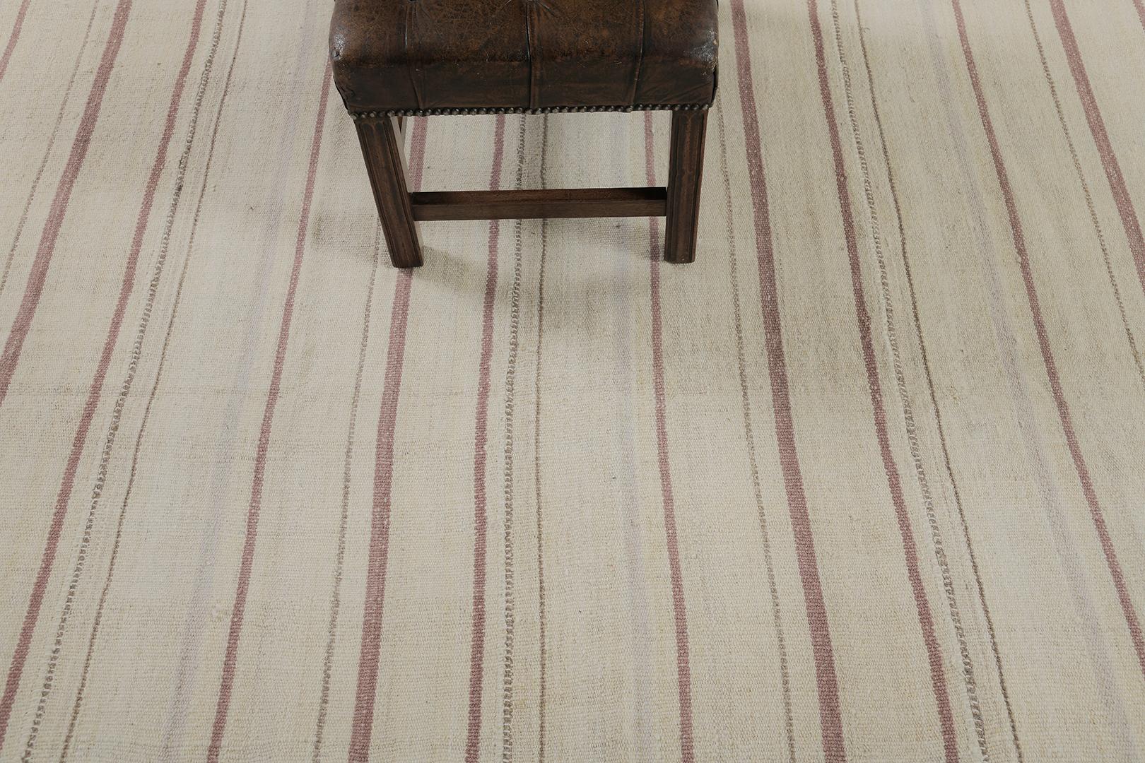 Stunning neutral flatweave wool is flexible in every interior you might get into. This Persian Jejim Kilim has umber brown stripes to redefine your classy and chic interiors. 

Rug Number 27260
Size 10' 9