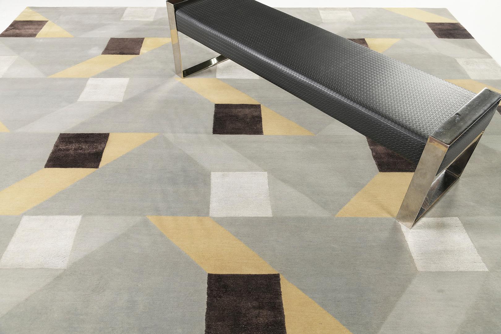 Ragione’ is made from elegant wool and silk. It is a part of the Design Rhymes Collection which pulls inspiration from different aspects of architecture. Featuring the kaleidoscopic effect from the geometrical and linear patterns, this rug brings