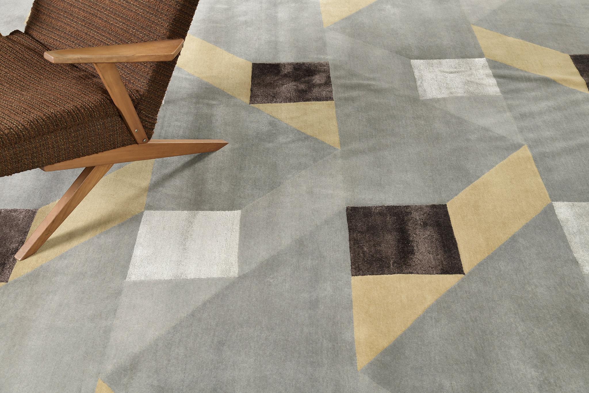Ragione’ is made from elegant wool and silk. It is a part of the Design Rhymes Collection which pulls inspiration from different aspects of architecture. Featuring the kaleidoscopic effect from the geometrical and linear patterns, this rug brings