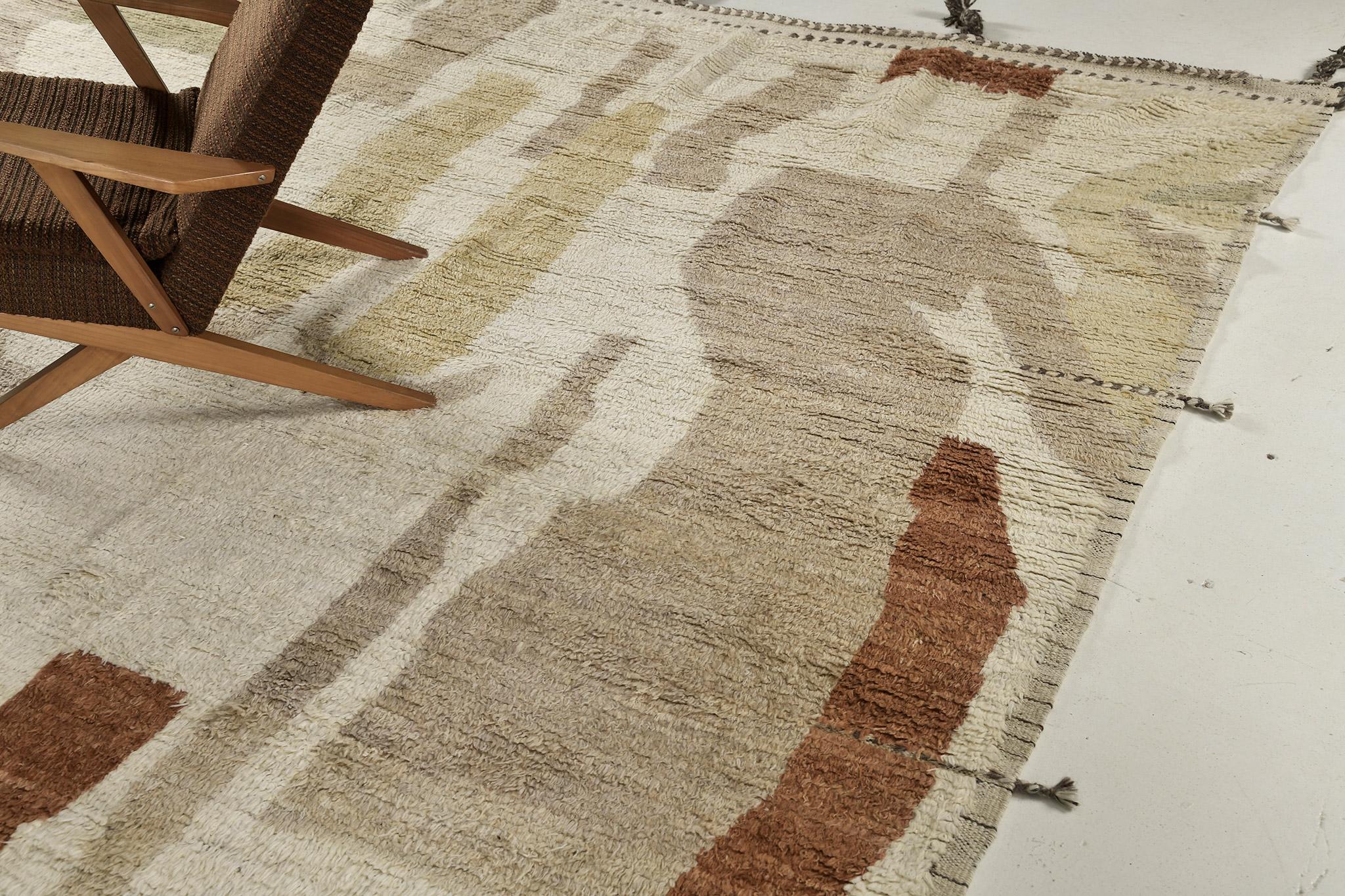 Sittima is a natural earth toned pile weave and modern-day interpretation of the Moroccan world. The rug's irregular shapes and strokes resemble the fibers of nature and their ability to be used for crafts such as cords and basketry. Designed in Los