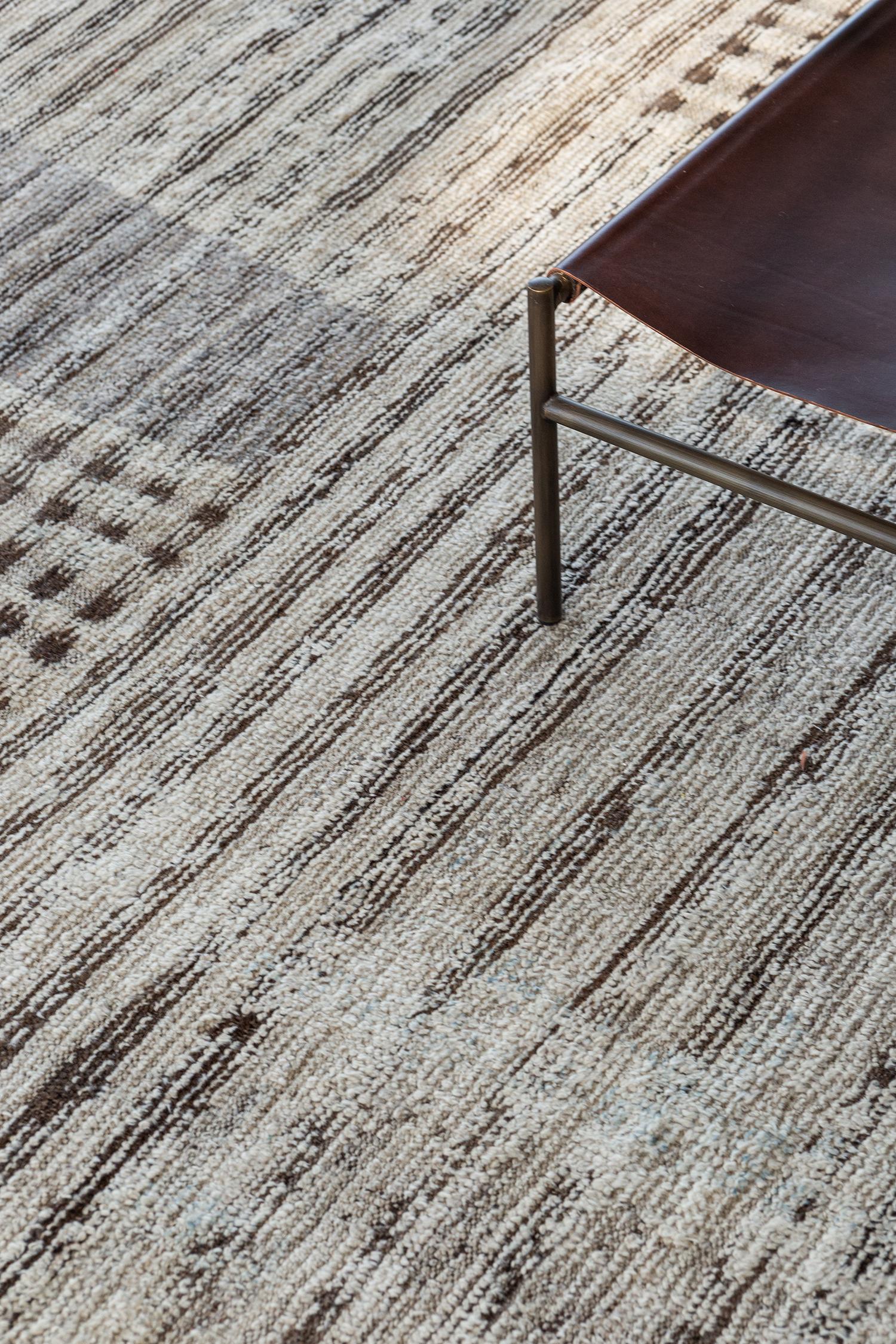 Sorkhadar is gorgeous wool with amorphous linear shapes in subtle gradations of brown, ivory, and cream. Its embossed handwoven wool¬†features a series of free-spirited rugs that feels innately soft underfoot and is enhanced by extraordinary,