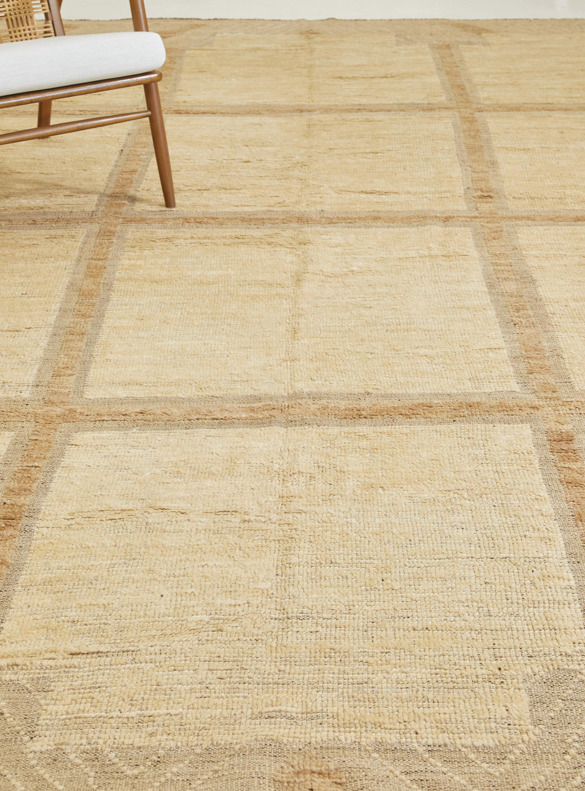 Talasin’ in Nomad Collection features geometric pieces overlaid in a field of thin lozenges. Boasting its earthy shades of tan and buff, this fascinating rug will perfectly blend to your m minimalist interiors. Classy and full of allure, this rug
