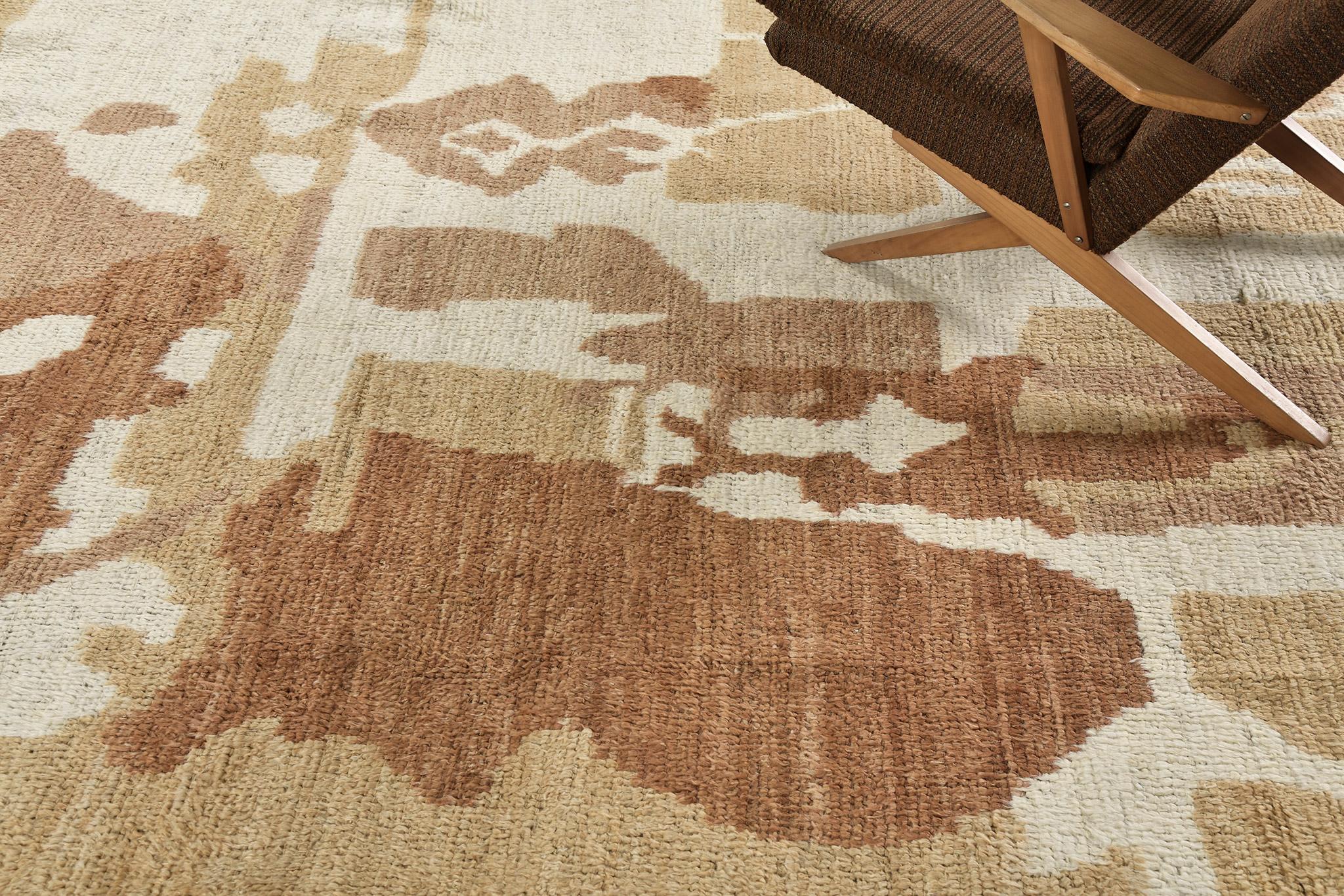 Conçu à Los Angeles avec une inspiration du monde marocain, ce tapis est une interprétation contemporaine du monde du design minimaliste moderne. L'impressionnant tapis irrégulier de style patché aux tons neutres donne une sensation élégante et