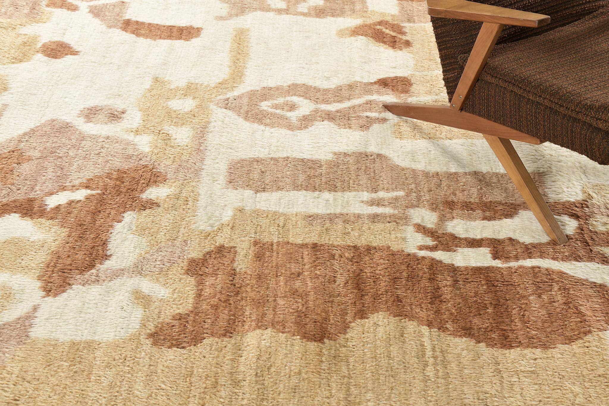 Conçu à Los Angeles avec une inspiration du monde marocain, ce tapis est une interprétation contemporaine du monde du design minimaliste moderne. L'impressionnant tapis irrégulier de style patché aux tons neutres donne une sensation élégante et