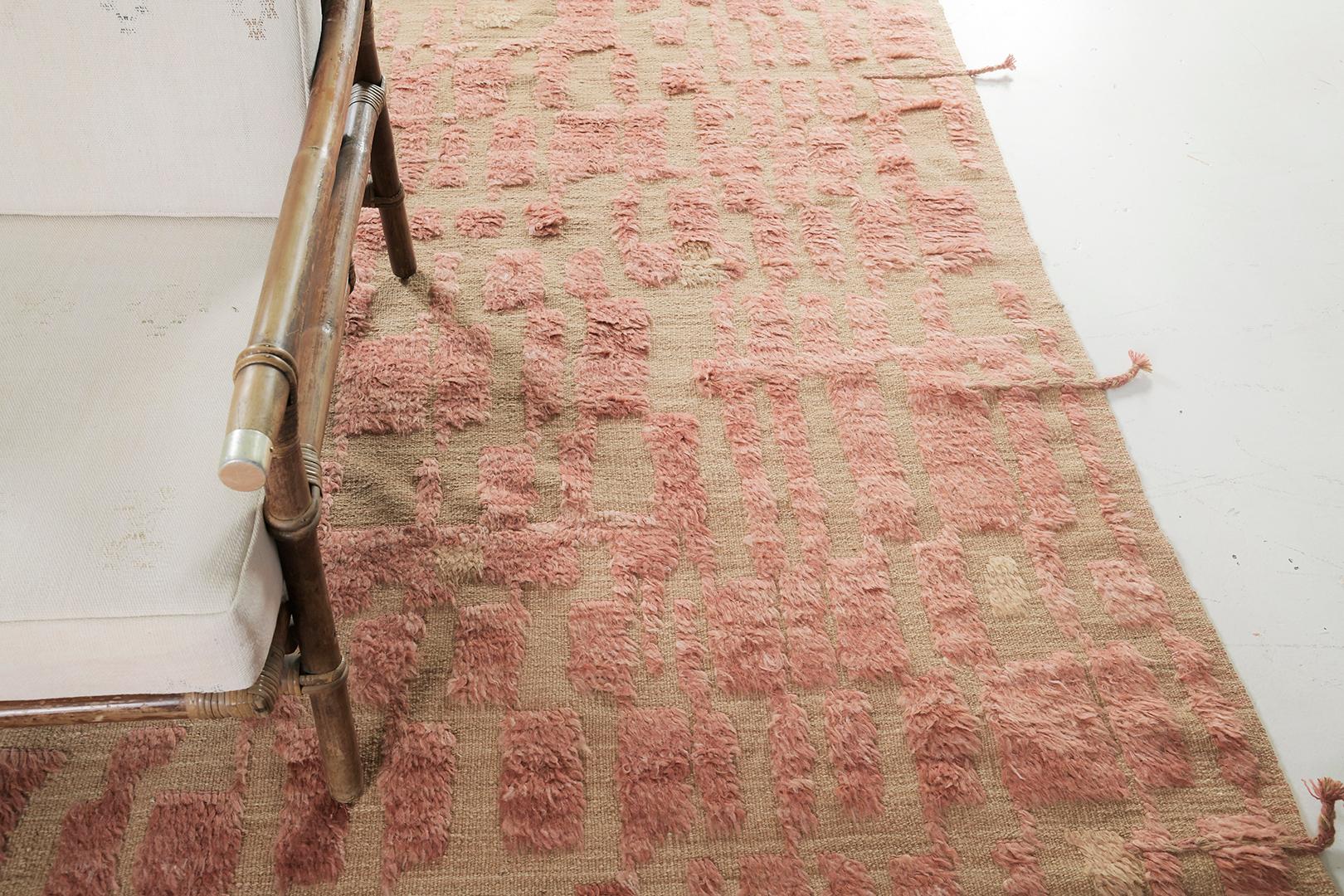 Tfingeh’ is a handwoven wool piece with desirable minimalist design elements that reflects elegant simplicity. This luxurious textured caramel pile weave leads toward a perfect contemporary design interior. Tfingeh is designed in Los Angeles for the
