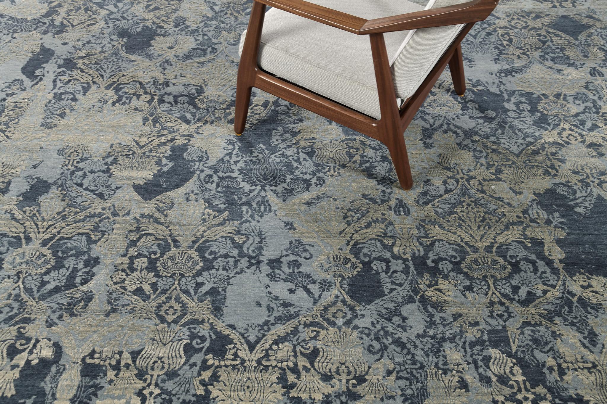When cool tones and neutral tones meet, the art will be incredible. This Ersilia, transitional design rug, proves it all. Together with the foliage and artistry, it will be a great hit and the center of attention whenever the guests visit your