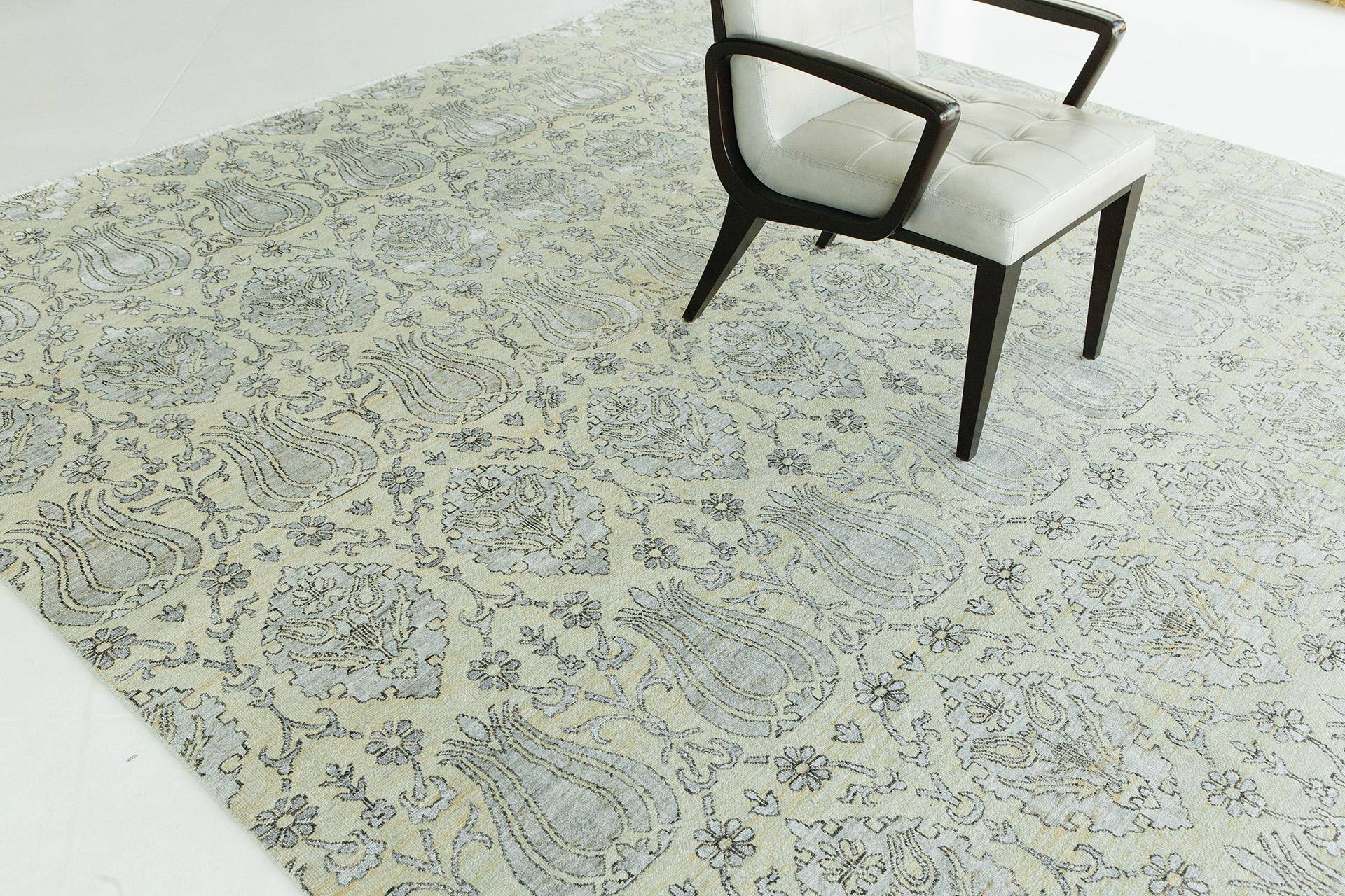 Mehraban Transitional Design Teppich aus Wolle und Bambus-Seidenteppich mit Anziehungskraft (21. Jahrhundert und zeitgenössisch) im Angebot
