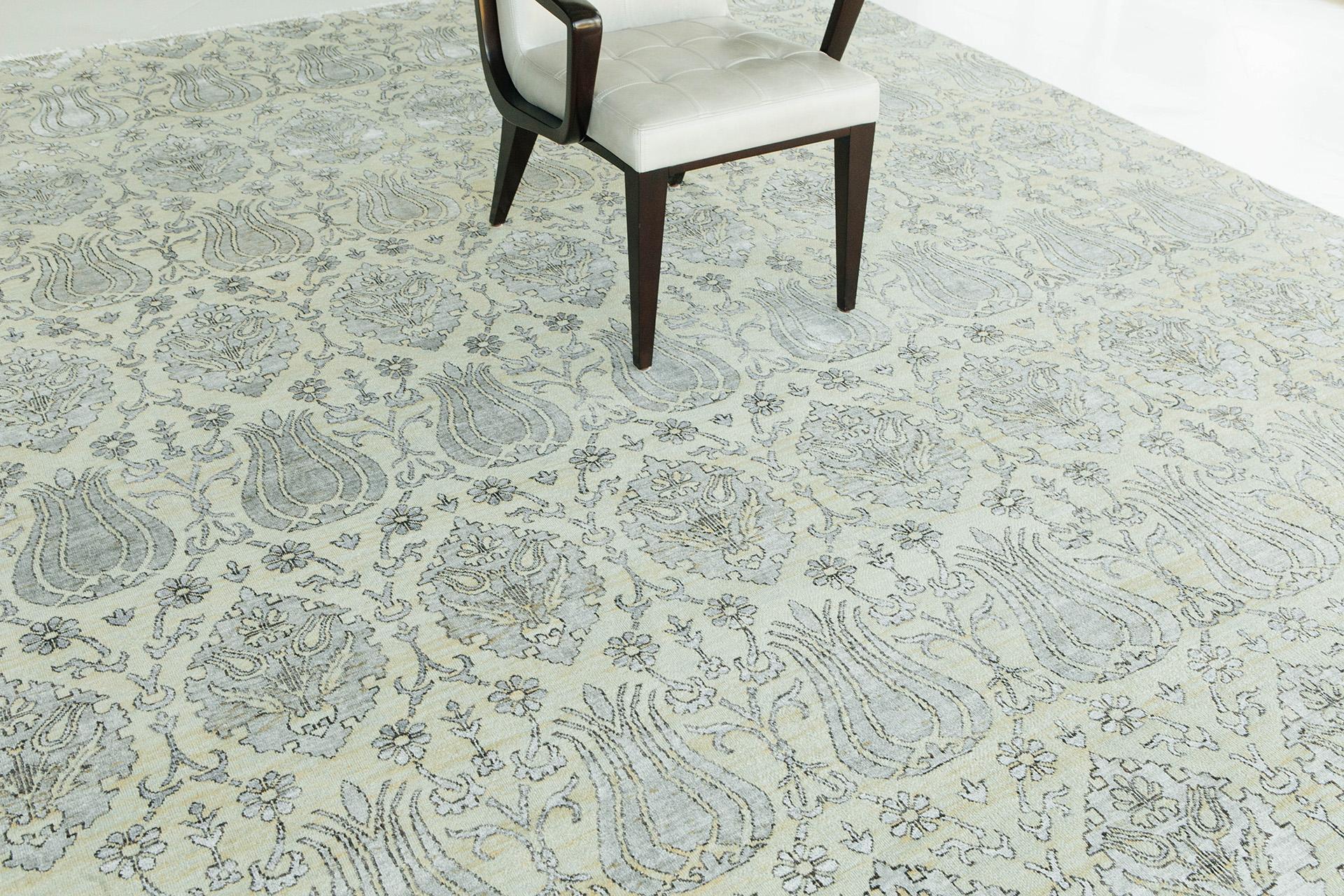 Mehraban Transitional Design Teppich aus Wolle und Bambus-Seidenteppich mit Anziehungskraft im Angebot 1