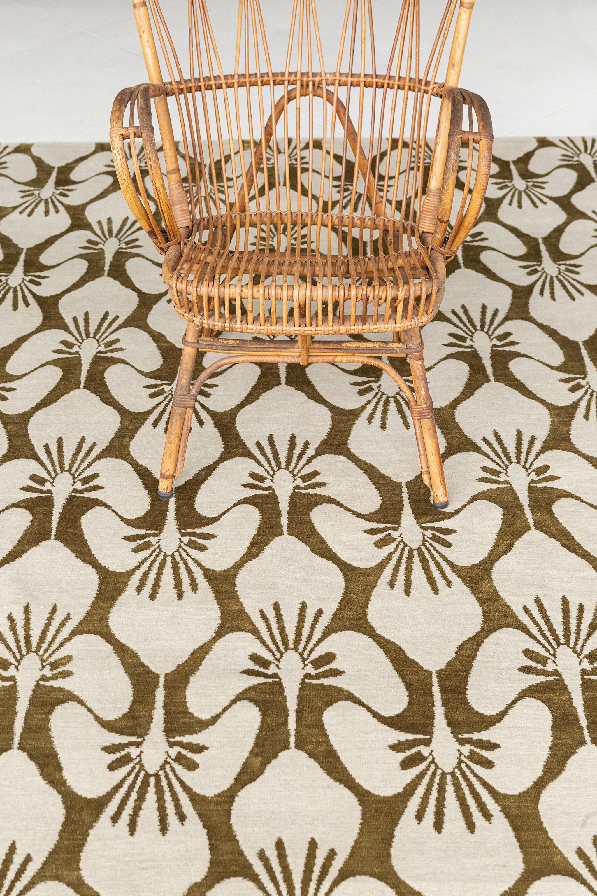Bali' is a beautiful transitional design from our Allure Collection. An all over floral design in a brassy olive color and nickel background. This piece is both sophisticated and versatile for any design space. The well-harmonized colors and subtle