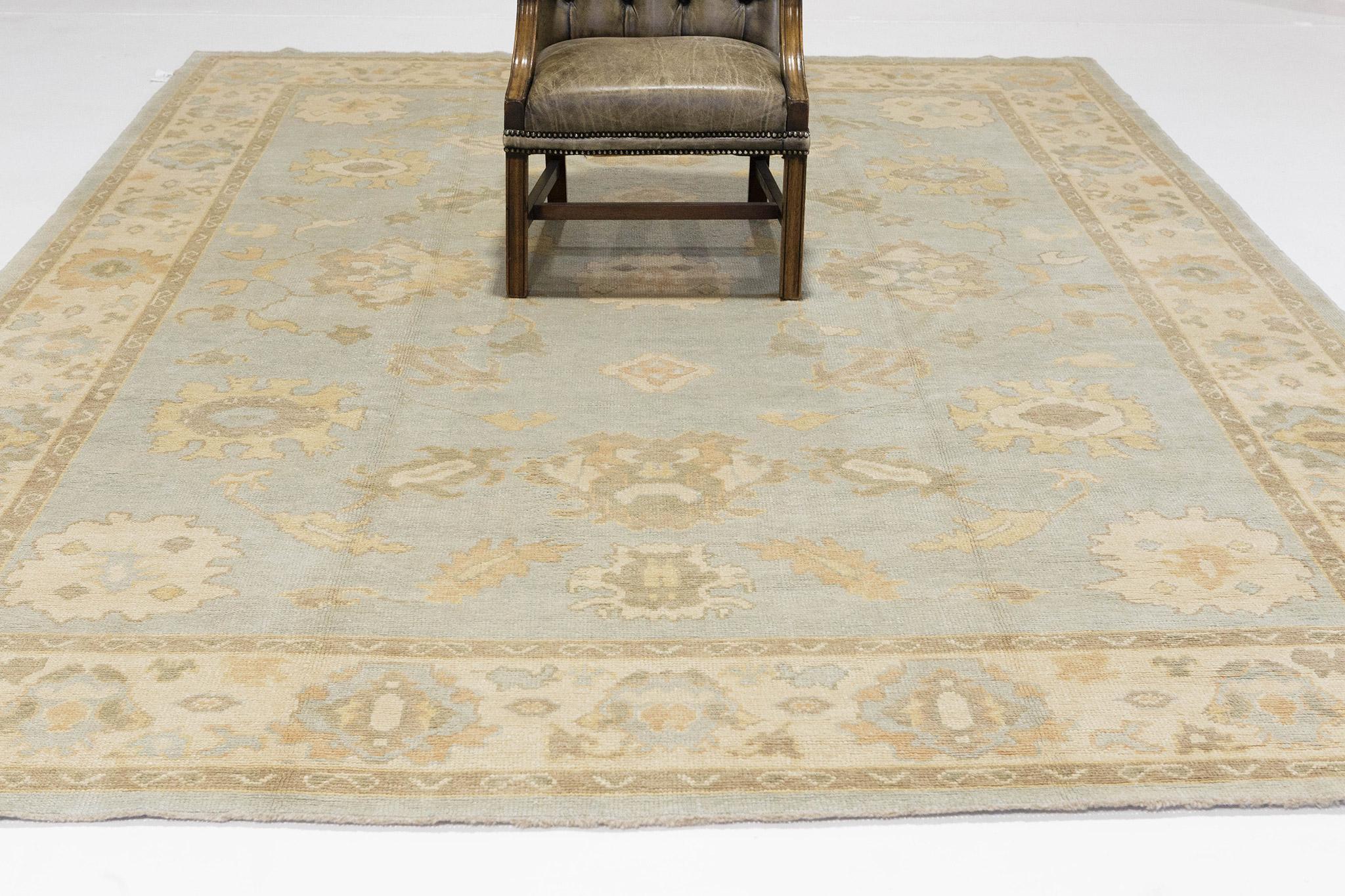 Contemporary Mehraban Turkish Oushak Revival Rug For Sale