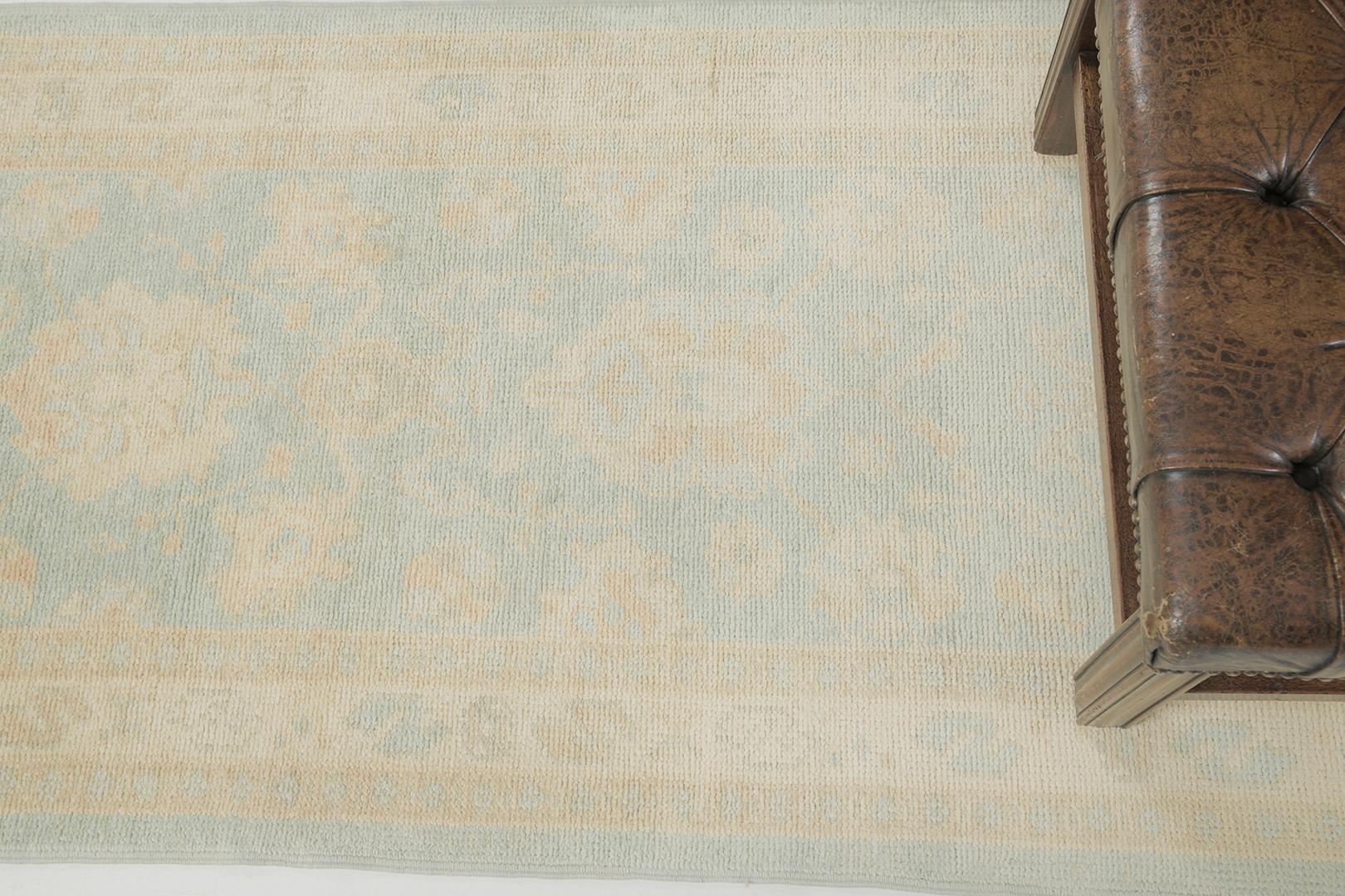 Hand-Knotted Mehraban Turkish Oushak Revival Runner For Sale