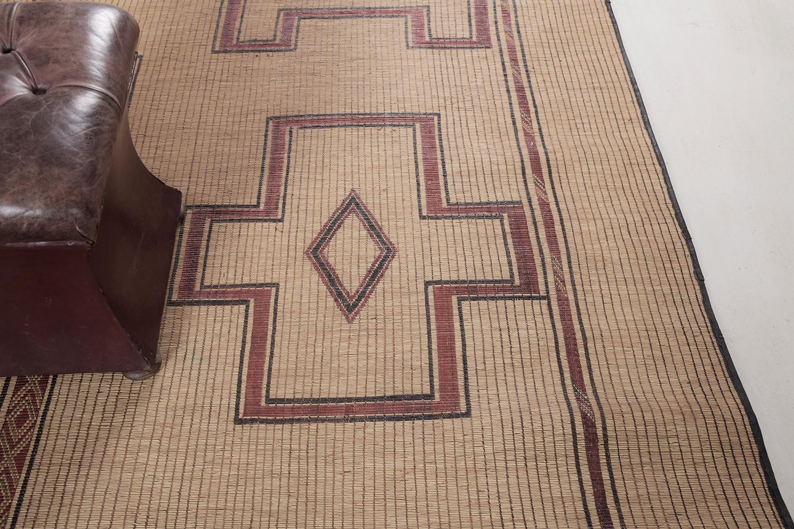 Tuareg mats are known for their remarkable patterns and how they narrate their story through a beautiful masterpiece made out of reed and leather. Lozenge Berber Symbols, Yaz, and geometrical Lion's Paw are featured and focused in this work of art.