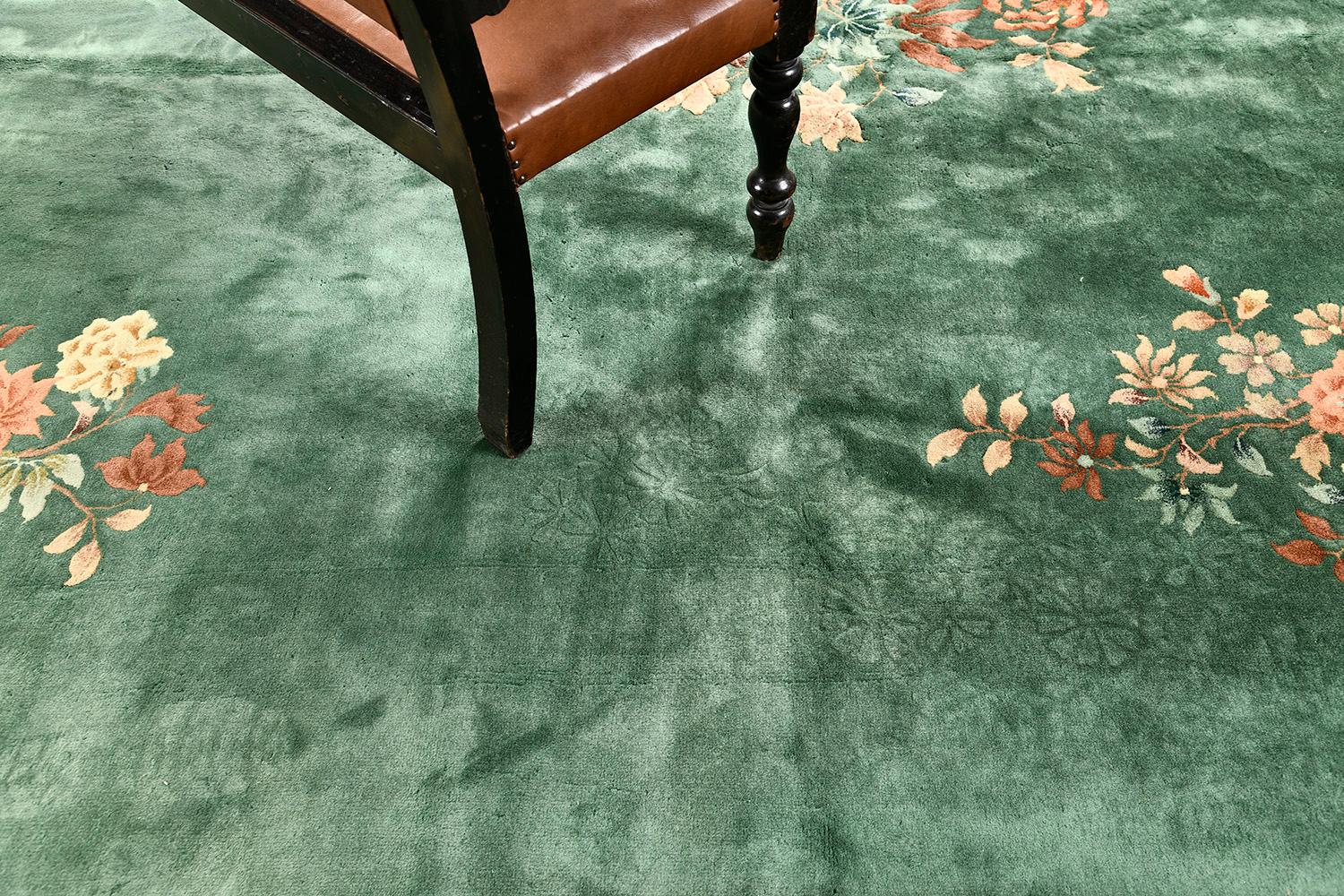 Hand-Knotted Mehraban Vintage Art Deco Chinese Rug