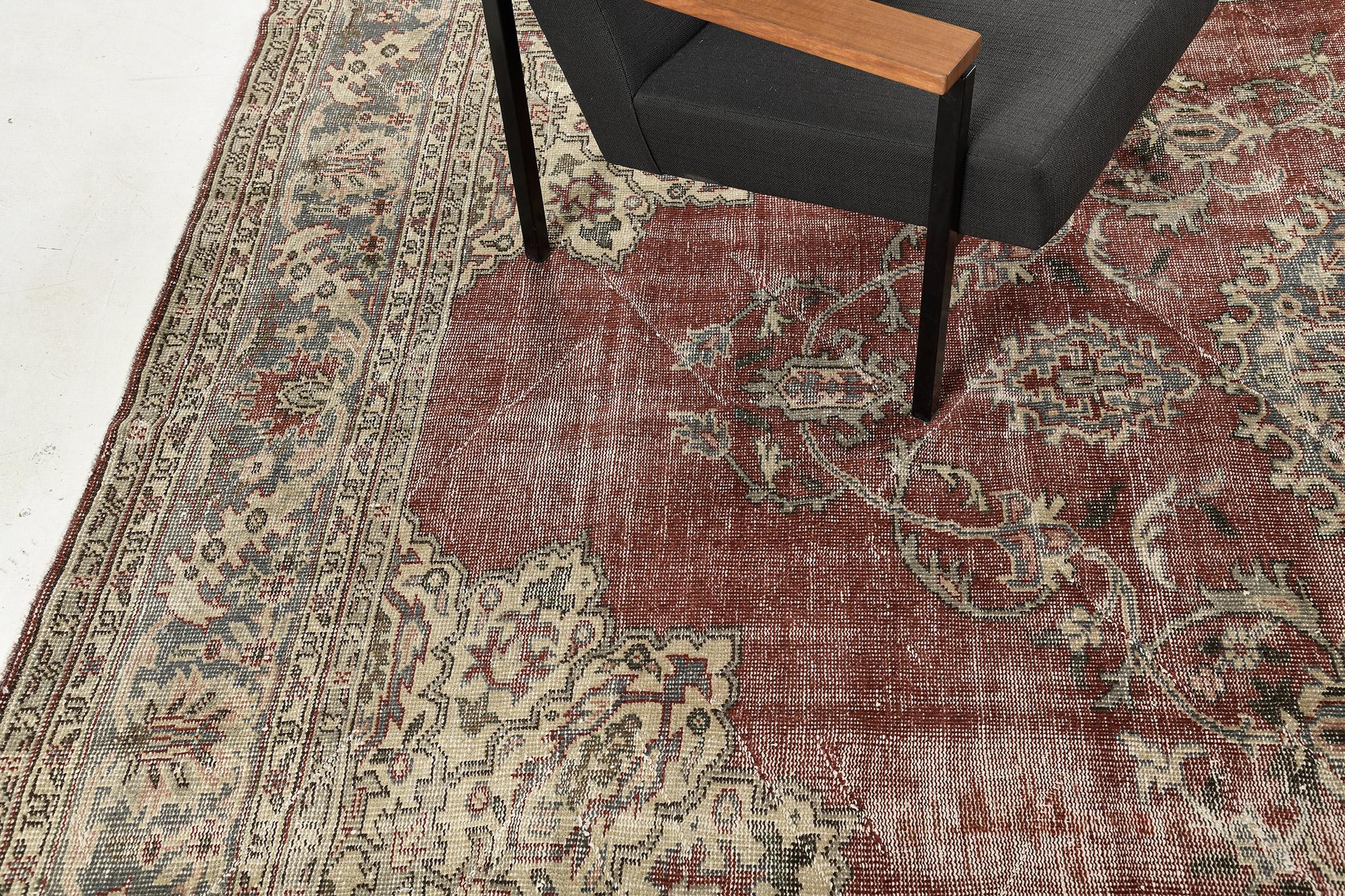 Hand-Knotted Mehraban Vintage Distressed Rug For Sale