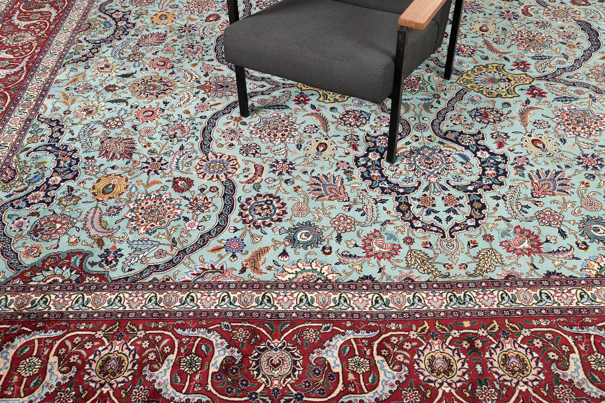 Noué à la main Mehraban - Tapis persan vintage en laine et soie de Tabriz 18594 en vente