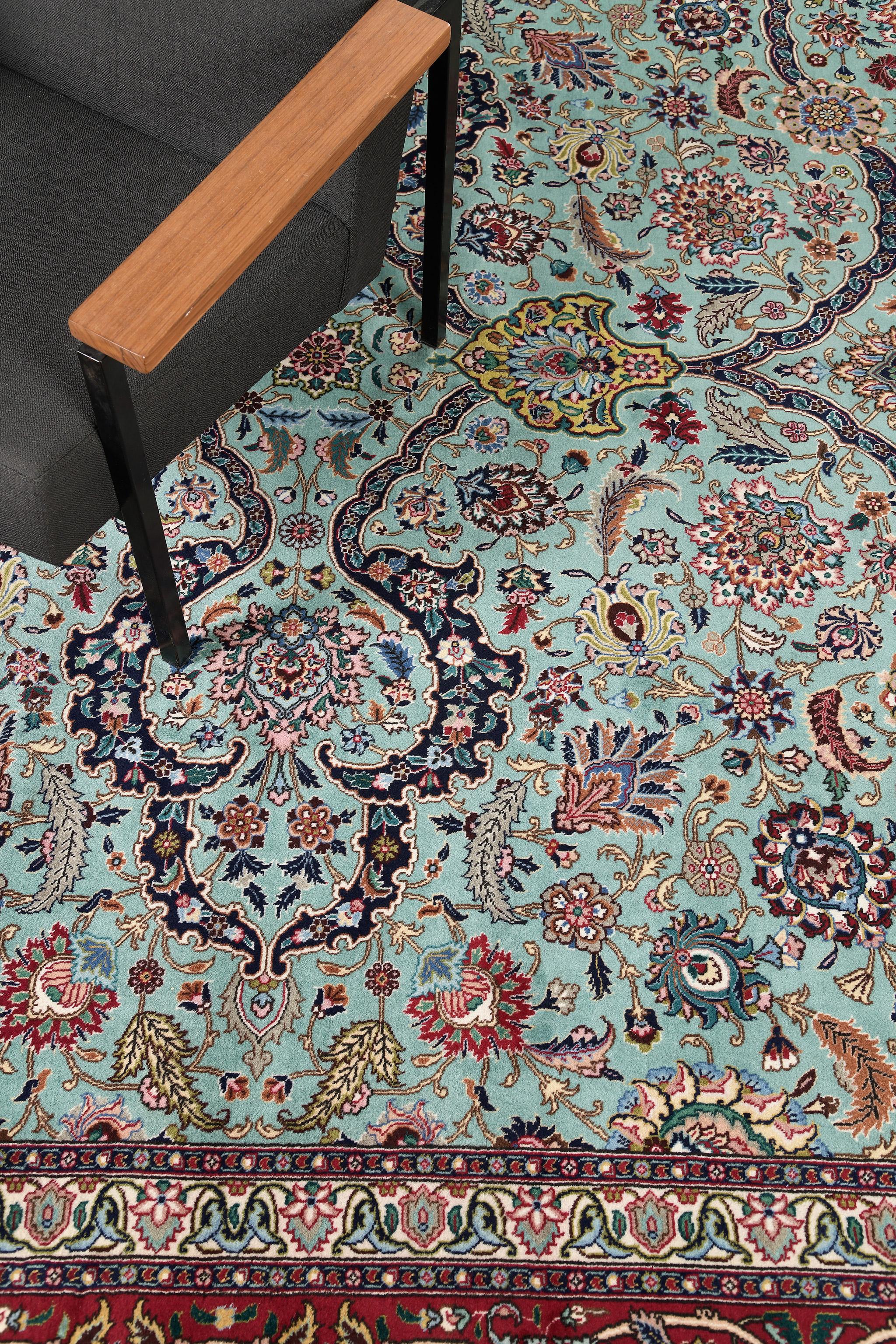 Mehraban - Tapis persan vintage en laine et soie de Tabriz 18594 Bon état - En vente à WEST HOLLYWOOD, CA