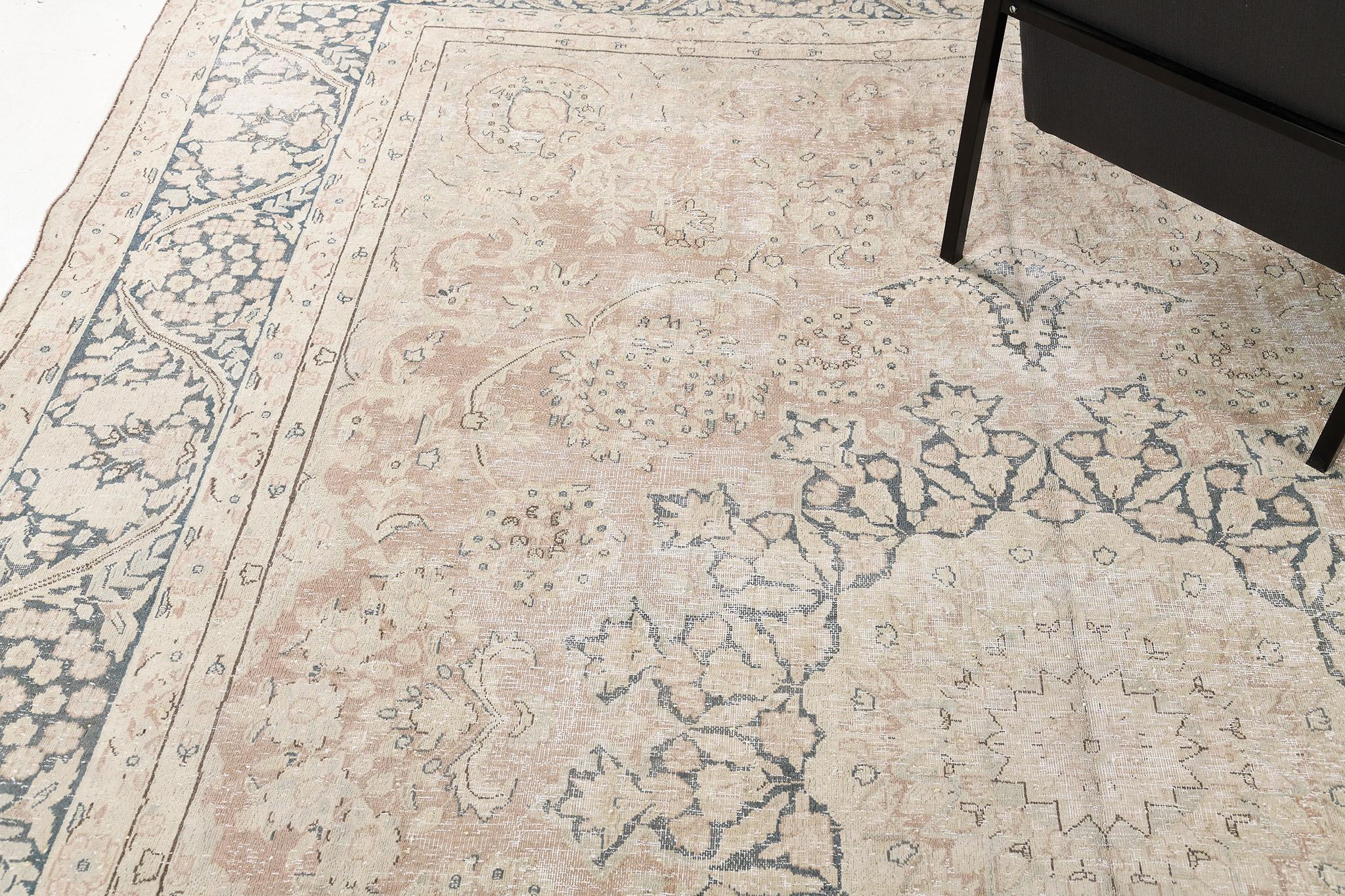 Mehraban Vintage Kerman Distressed Rug In Good Condition For Sale In WEST HOLLYWOOD, CA