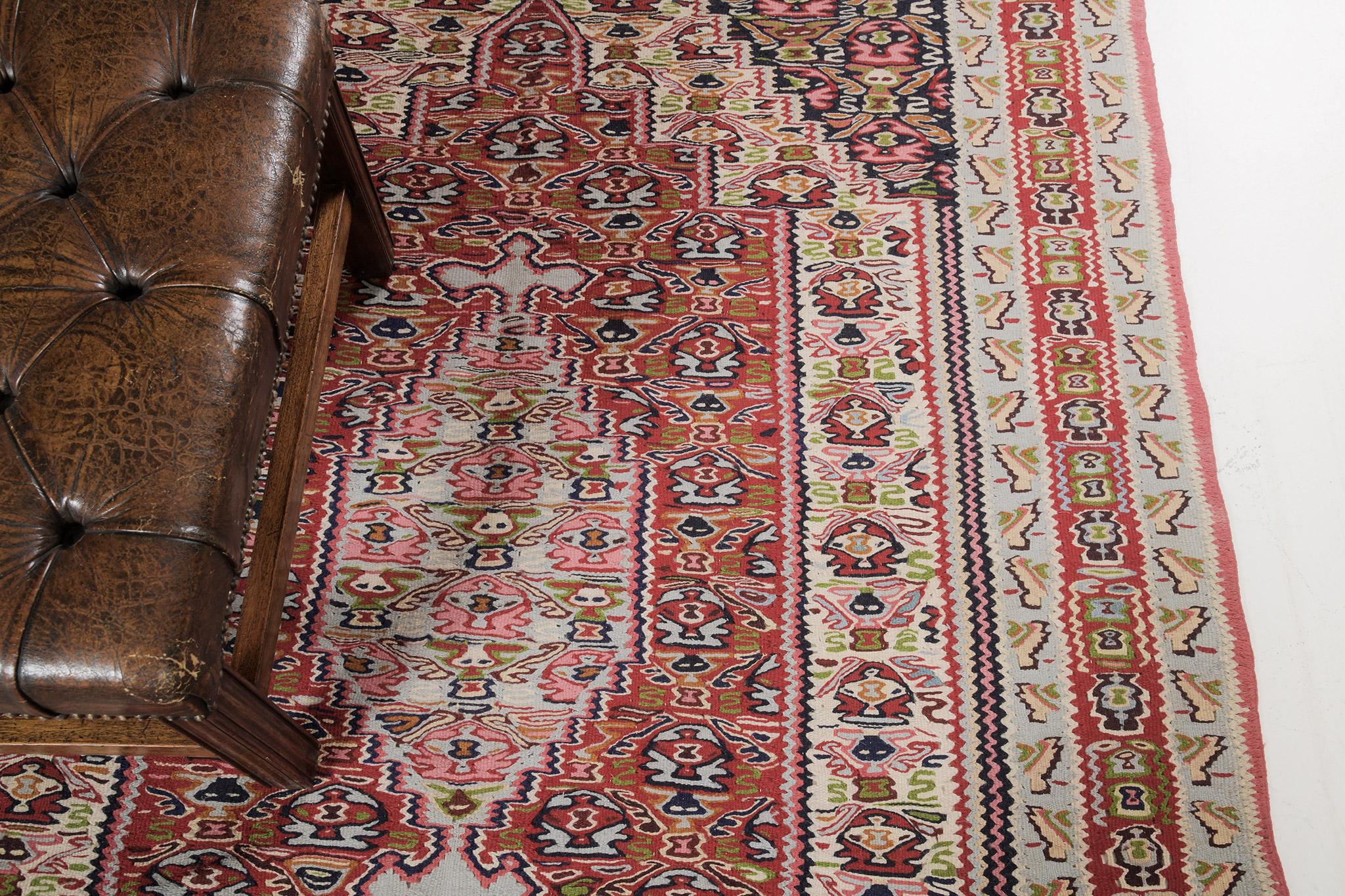 Hand-Knotted Mehraban Vintage Persian Seneh Kilim 26407 For Sale