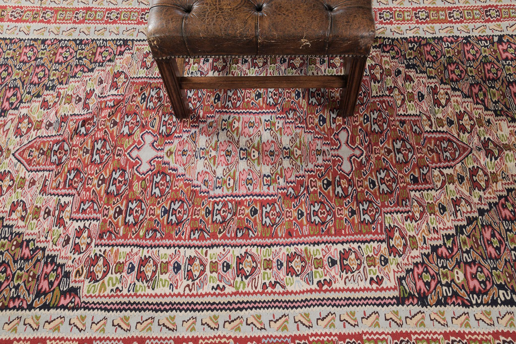 Wool Mehraban Vintage Persian Seneh Kilim 26407 For Sale