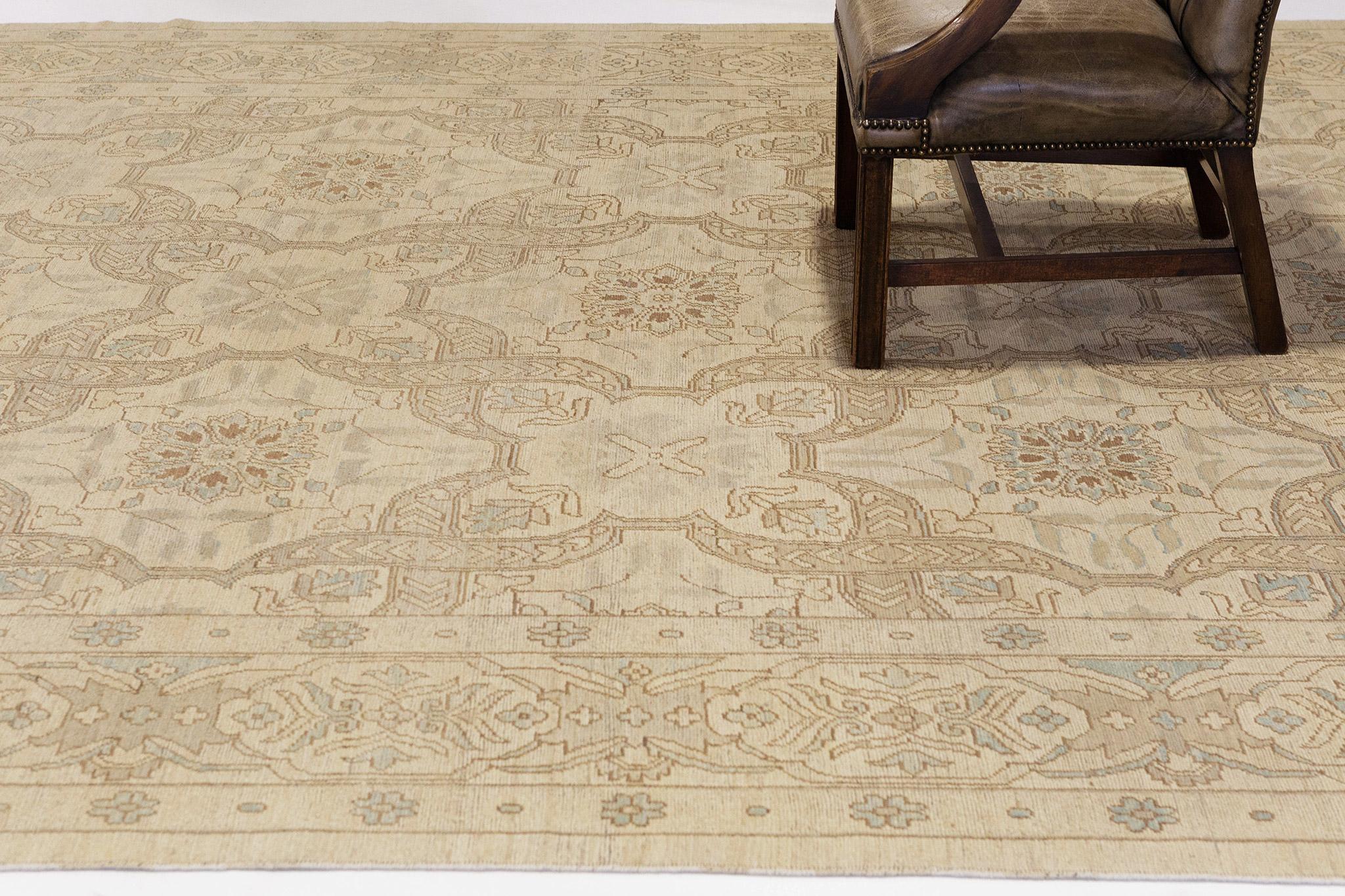 Hand-Knotted Mehraban Vintage Style Agra Revival Rug For Sale