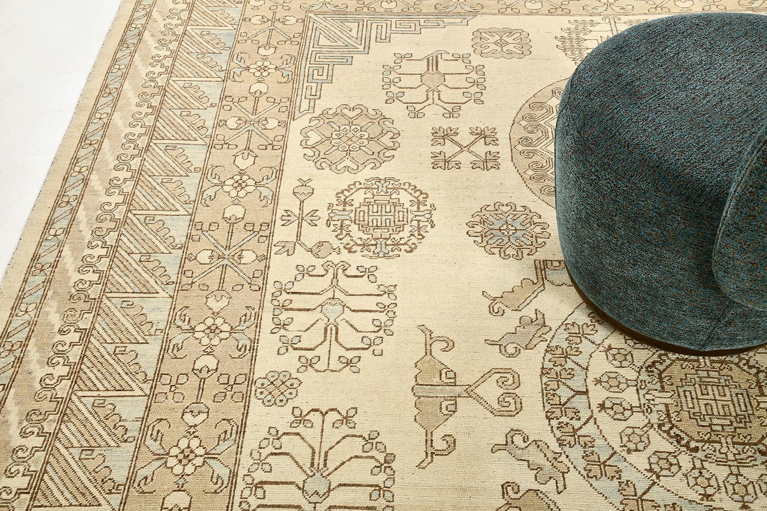 Afghan Tapis Mehraban de style Khotan à motifs vintage D5582 Safira en vente
