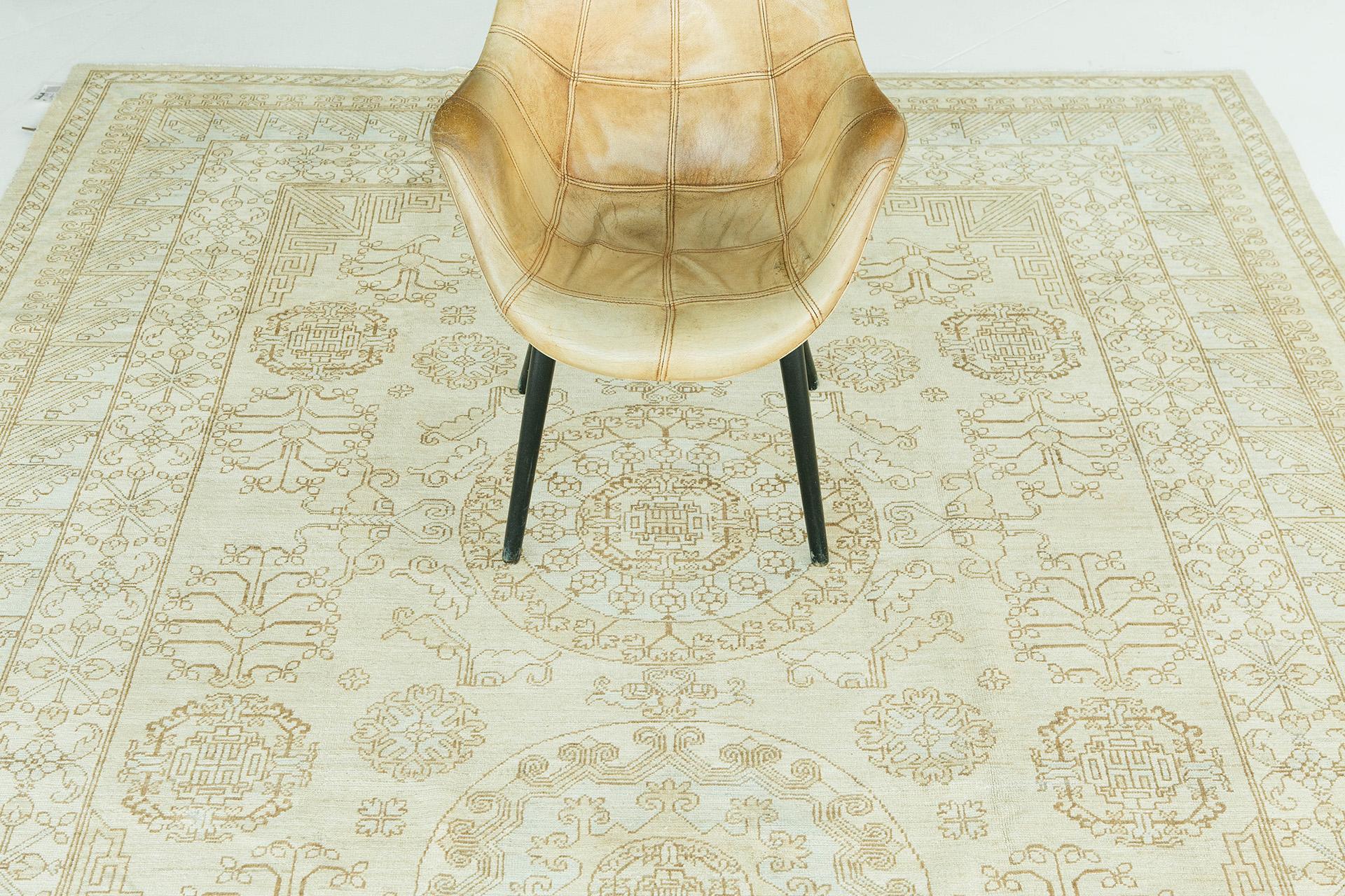 Mehraban Vintage-Teppich im Khotan-Design D5582 Safira (Handgeknüpft) im Angebot
