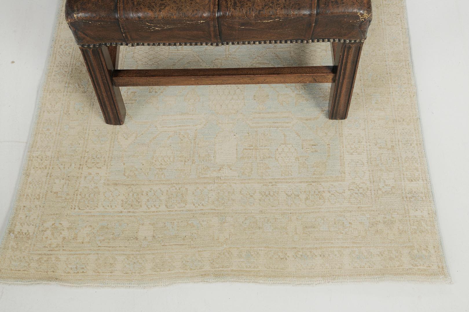 Patterned-positioned pomegranates and ornaments in neutral tones dominate the entire pattern of the runner. An excellent pile-woven wool vintage style Khotan design from our Muted Re-Creations collection has come and flexed its versatility. Stunning