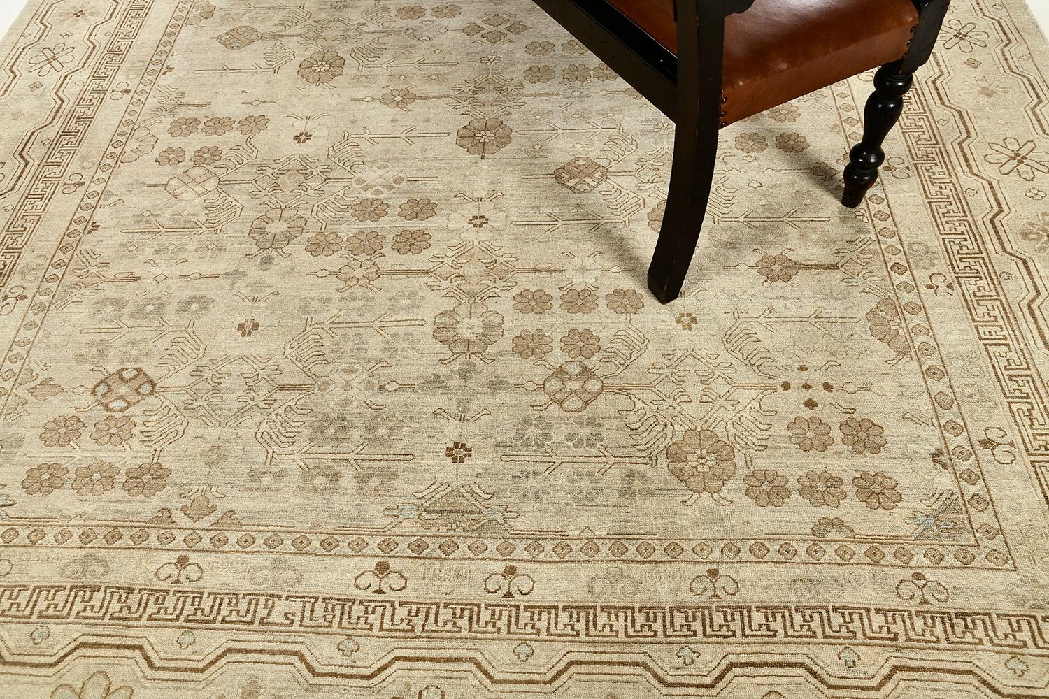 Wool Mehraban Vintage Style Khotan Revival Rug For Sale