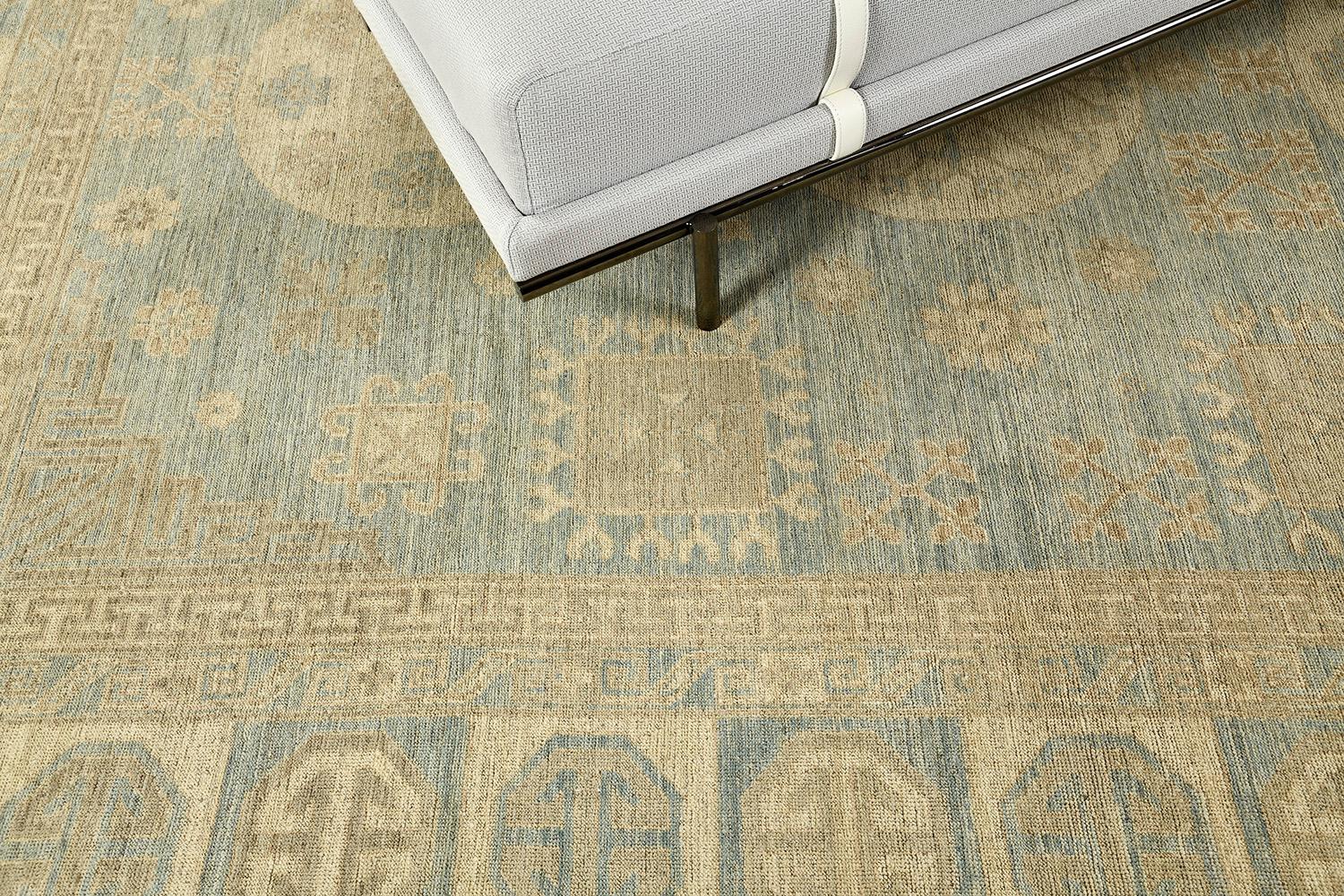 Wool Mehraban Vintage Style Khotan Revival Rug For Sale