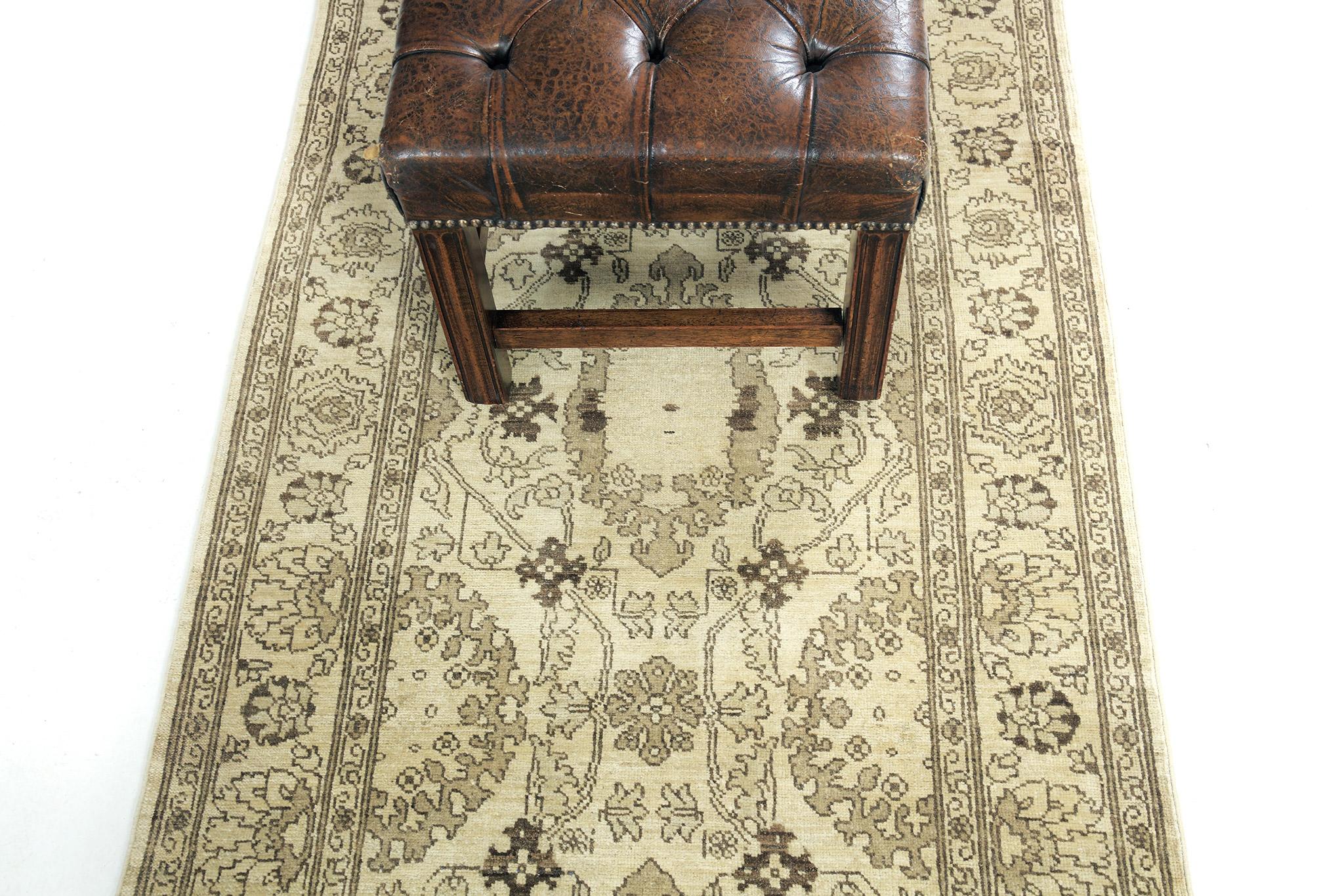 Feel the luxury vibes from our collection that features all the stunning motifs filled with neutral tones of scrolling patterns and brown symbolic elements. This charming Persian Mahal runner provides a cozy and friendly background towards a