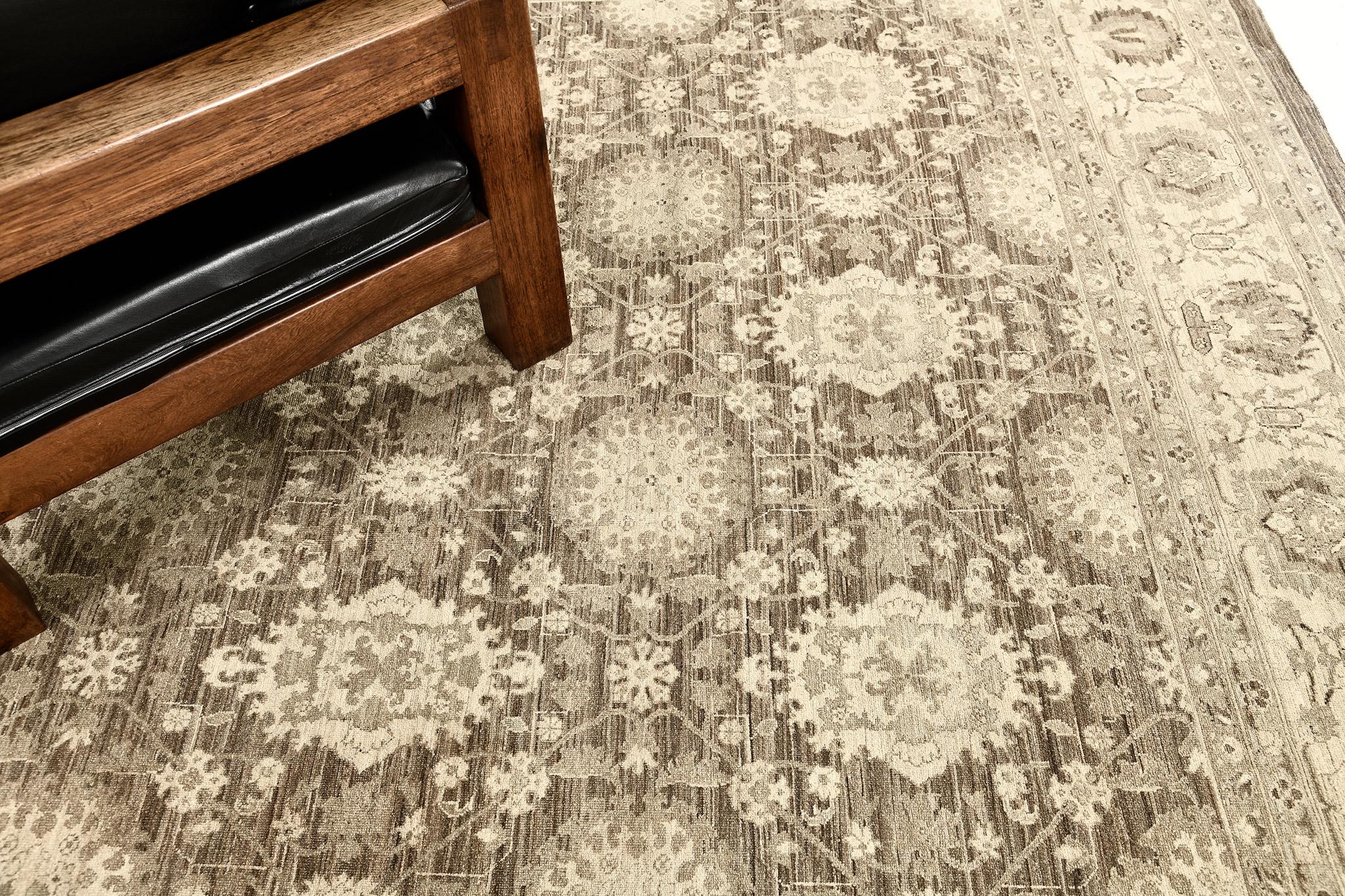 Noué à la main Mehraban - Tapis de style Mahal à motifs vintage D5137 en vente