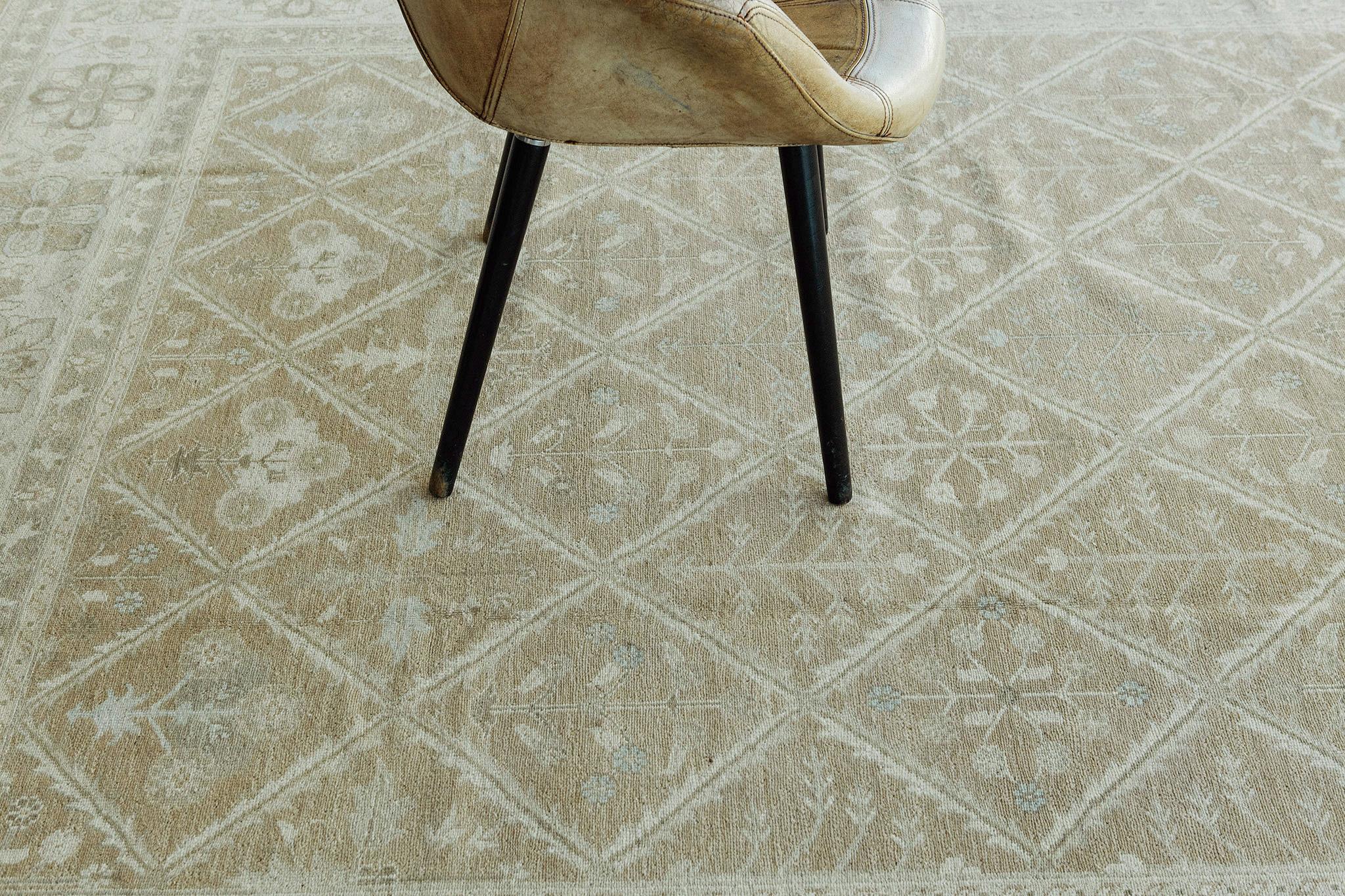 Mehraban Vintage-Teppich im Mahal-Paneeldesign im Vintage-Stil D5141 (Wolle) im Angebot