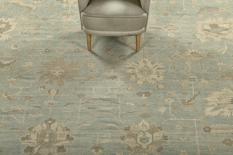 Mehraban Vintage Style Oushak ReCreation Rug Safira Collection For Sale at 1stDibs