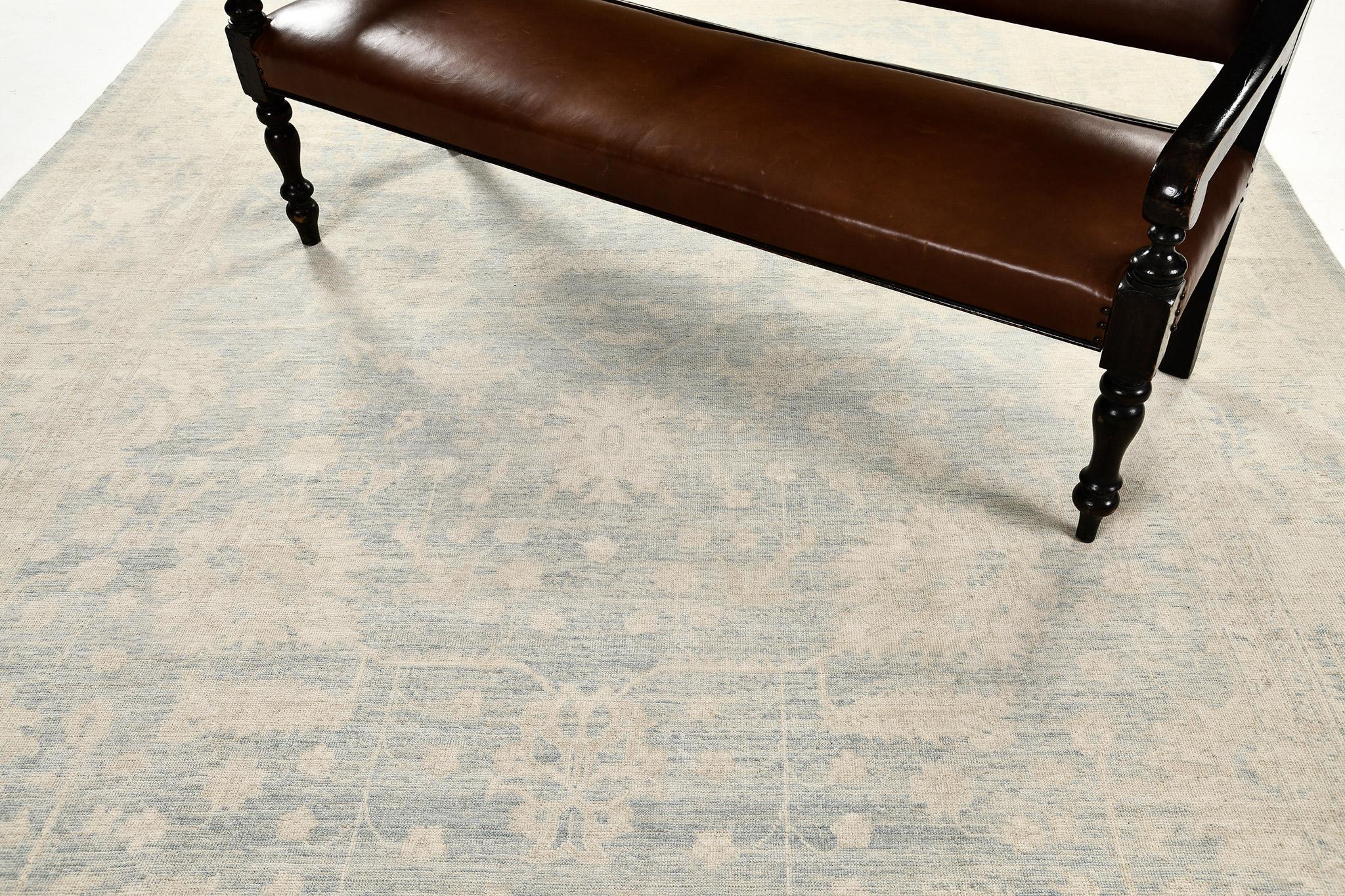 Hand-Knotted Mehraban Vintage Style Oushak Revival Rug For Sale