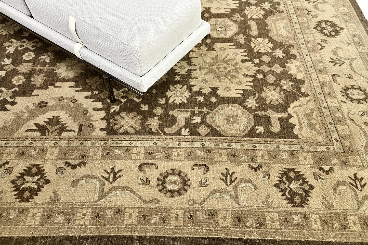 Mehraban Oushak Revival-Teppich im Vintage-Stil (21. Jahrhundert und zeitgenössisch) im Angebot