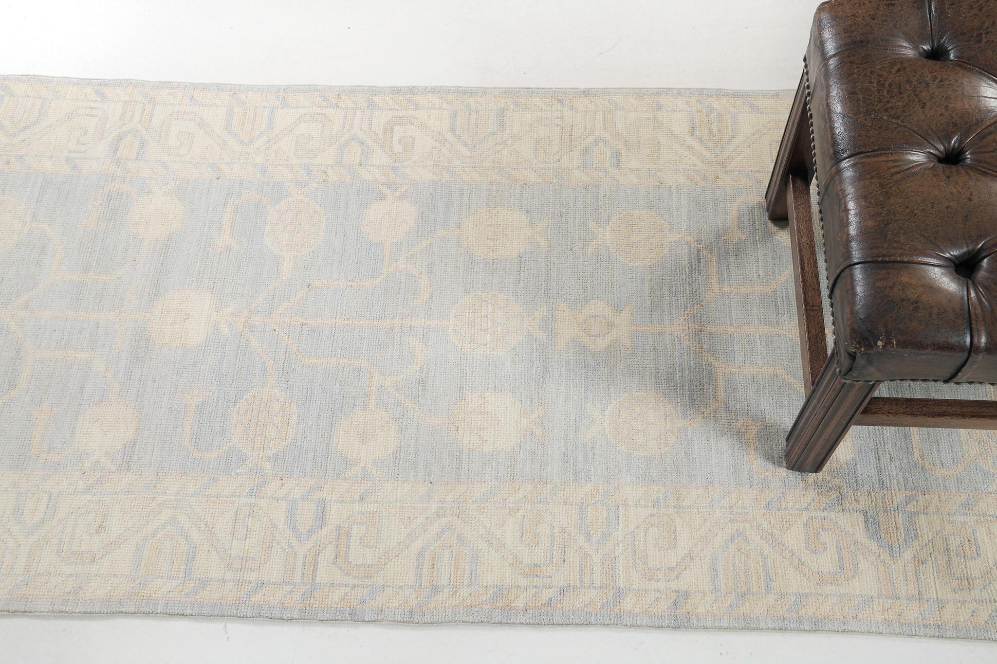 Hand-Knotted Mehraban Vintage Style Safira Collection Khotan Design Rug For Sale