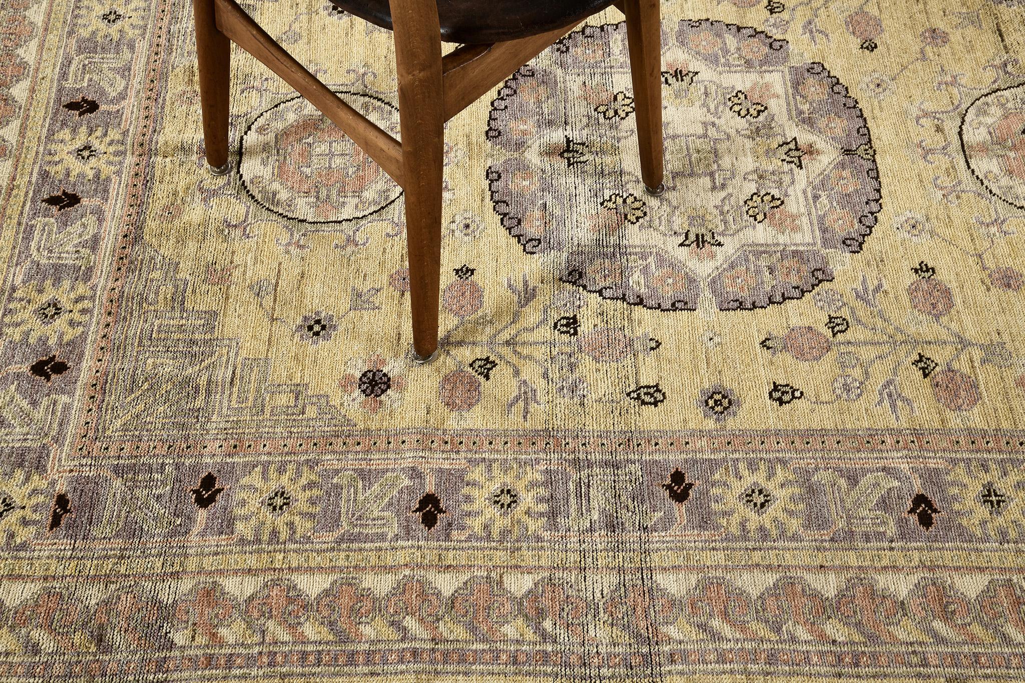 Hand-Knotted Mehraban Vintage Style Safira Collection Khotan Rug For Sale