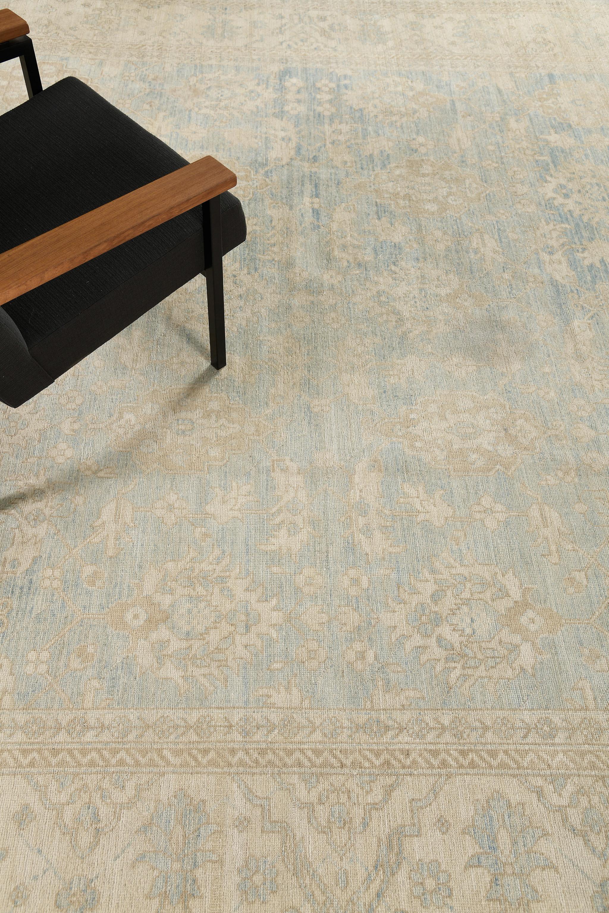 Hand-Knotted Mehraban Vintage Style Safira Collection Sultanabad Design Rug For Sale