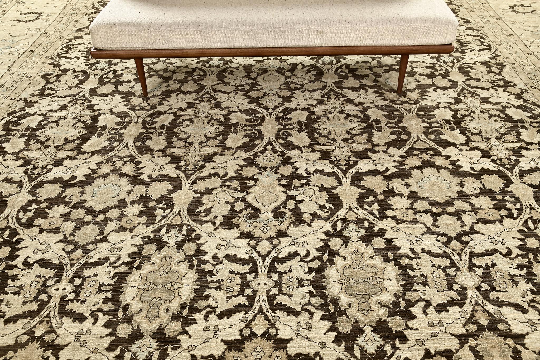 Mehraban Vintage Style Tabriz Allover Design D5297 In New Condition For Sale In WEST HOLLYWOOD, CA