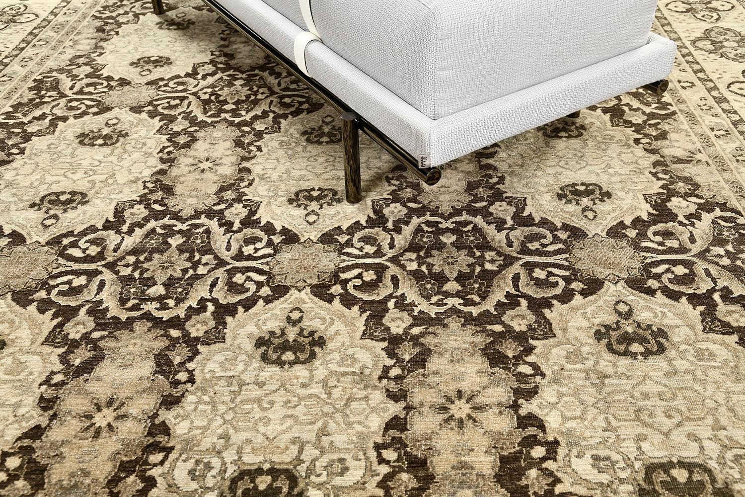 Hand-Knotted Mehraban Vintage Style Tabriz Design Rug D5169 For Sale