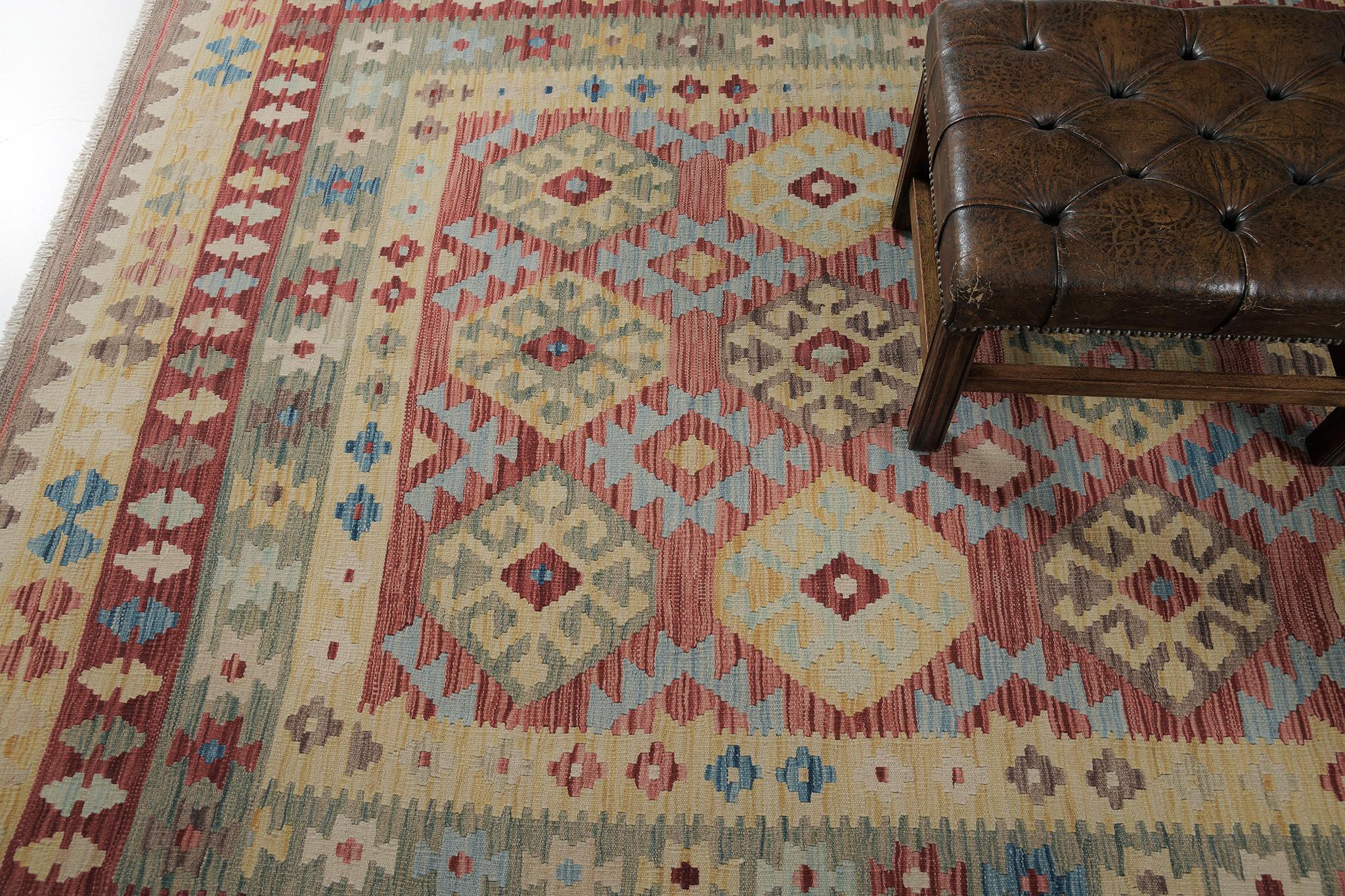 Mehraban Vintage-Stil Stammes natürlichen Farbstoff flach weben Kilim (Pakistanisch) im Angebot